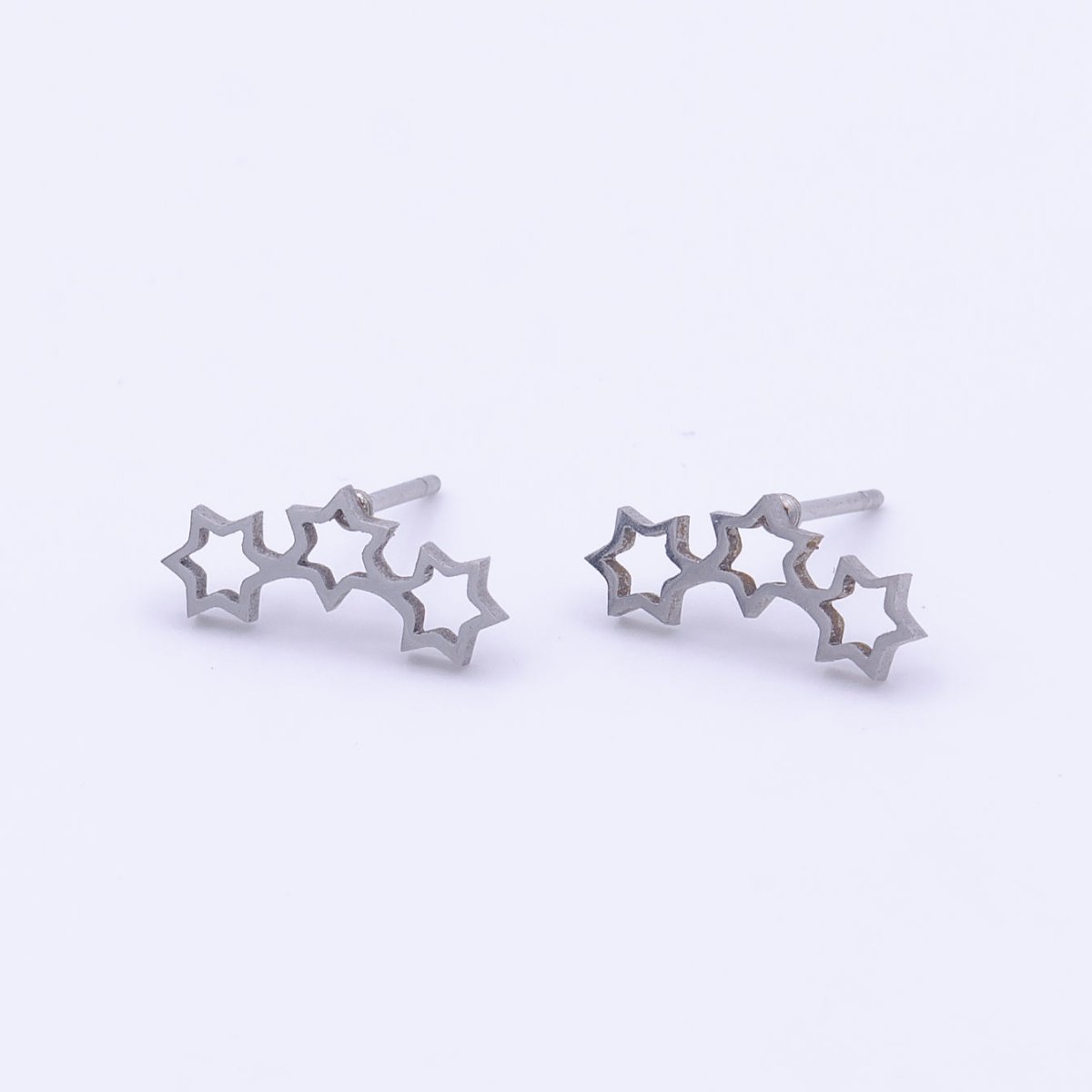 Stainless Steel Three Celestial Stars Silver Stud Earrings | Y-251 - DLUXCA
