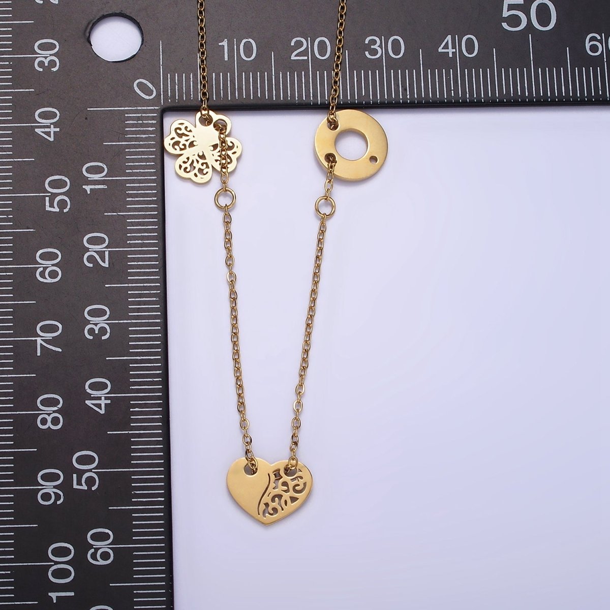 Stainless Steel Triple Artisan Clover Heart Open Round 17 Inch Cable Chain Necklace | WA-2073 Clearance Pricing - DLUXCA