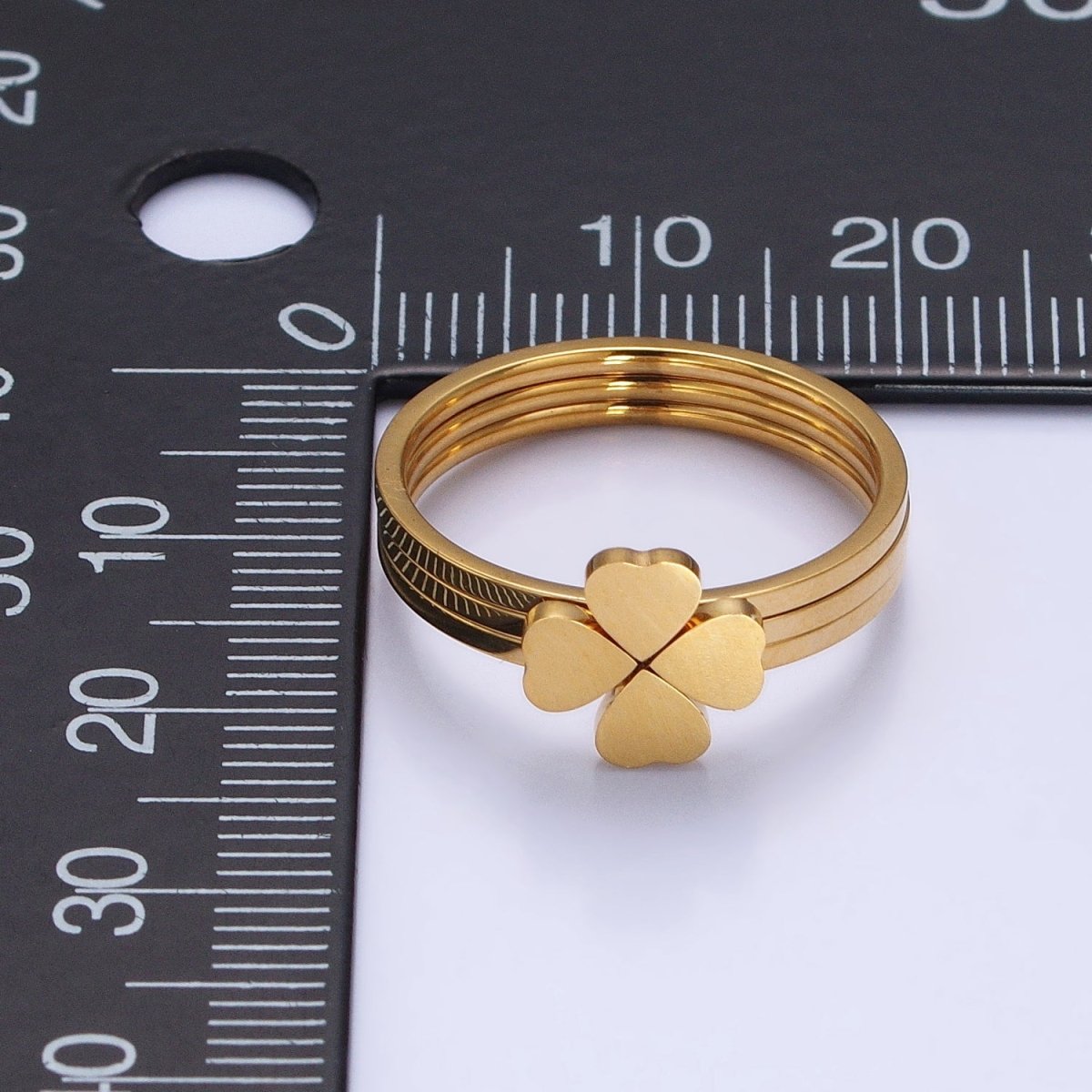 Stainless Steel Triple Heart Clover Quatrefoil Band Ring Set in Gold & Silver | O-1689~O-1696 - DLUXCA