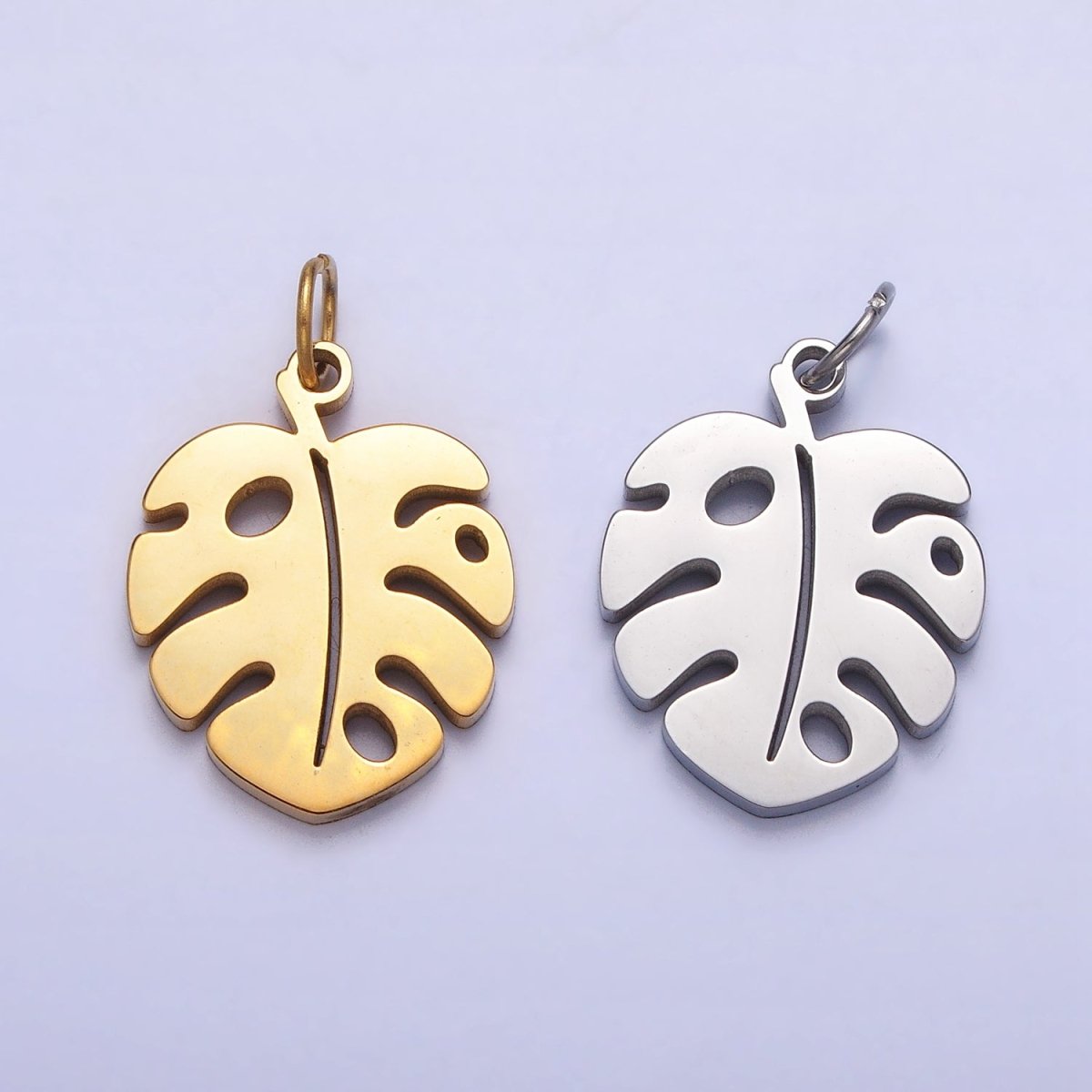 Stainless Steel Tropical Monstera Palm Leaf Nature Charm in Gold & Silver | P-1218 P-1219 - DLUXCA