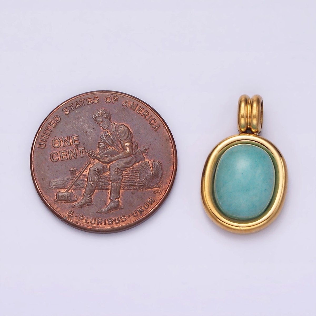 Stainless Steel Turquoise December Birthstone Natural Gemstone Oval Minimalist Bezel Pendant | P836 - DLUXCA