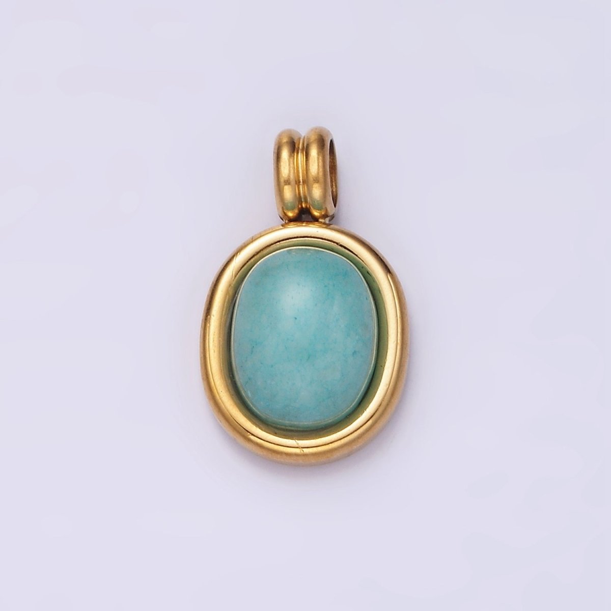 Stainless Steel Turquoise December Birthstone Natural Gemstone Oval Minimalist Bezel Pendant | P836 - DLUXCA