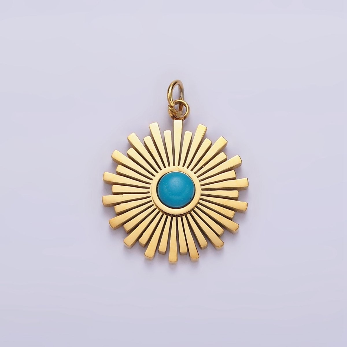 Stainless Steel Turquoise Round Sunburst Bar Celestial Sun Round Charm | P-650 - DLUXCA