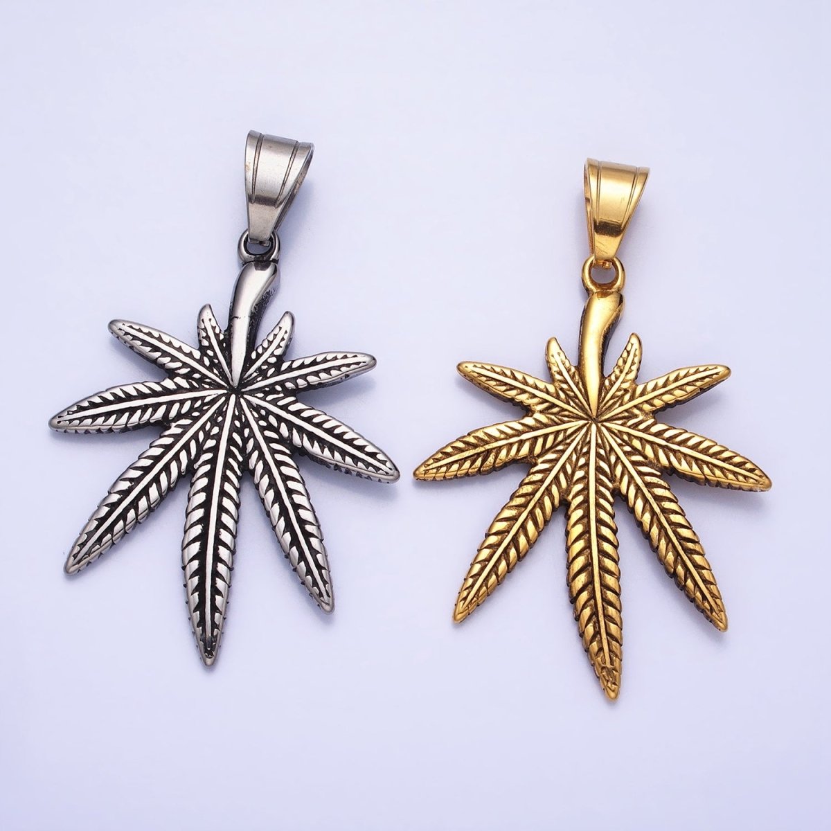 Stainless Steel Weed Leaf Statement 58mm Pendant in Silver & Gold | P1132 - DLUXCA