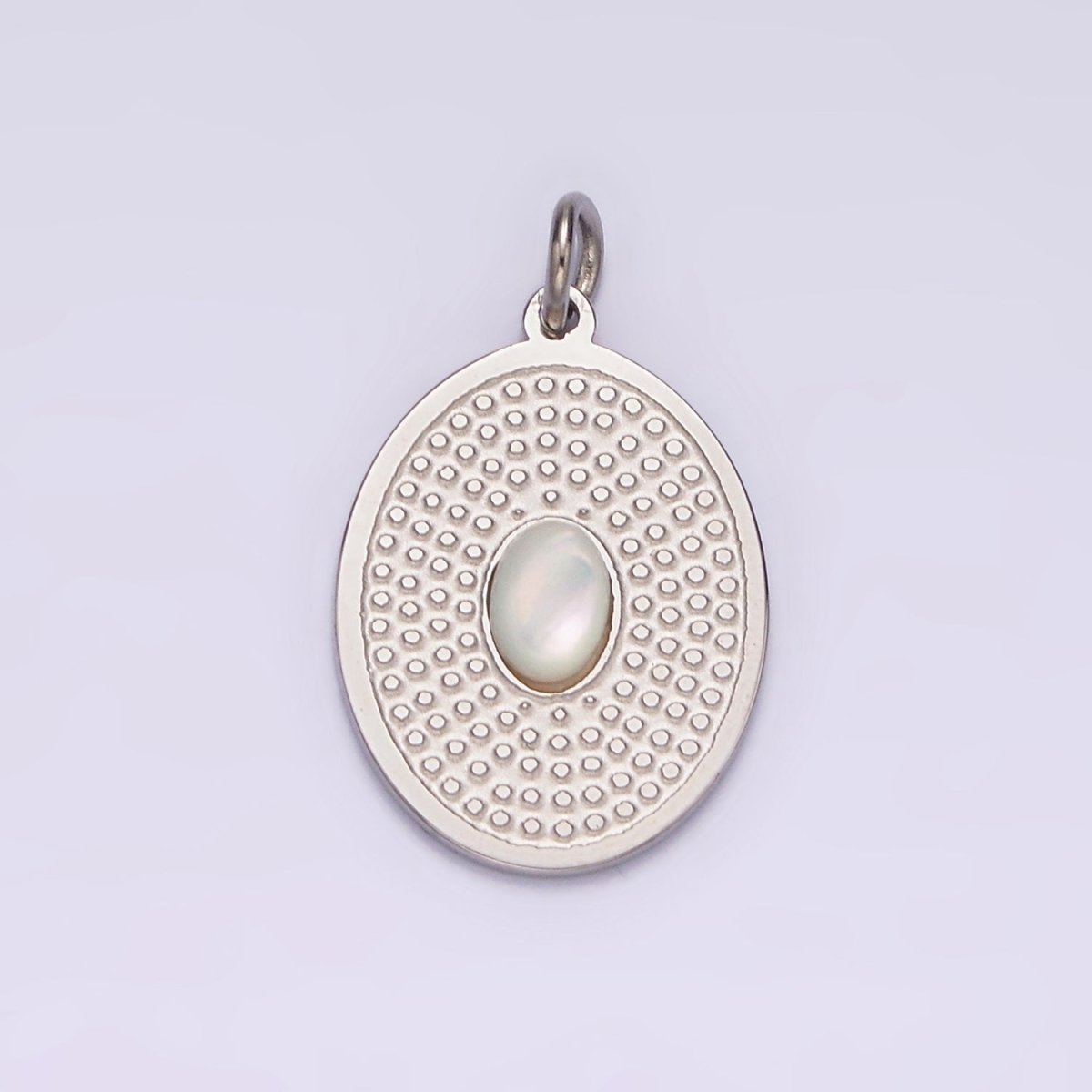 Stainless Steel White Chrysoberyl Cat's Eye Dotted Oval Charm in Gold & Silver | P1326 P1327 - DLUXCA