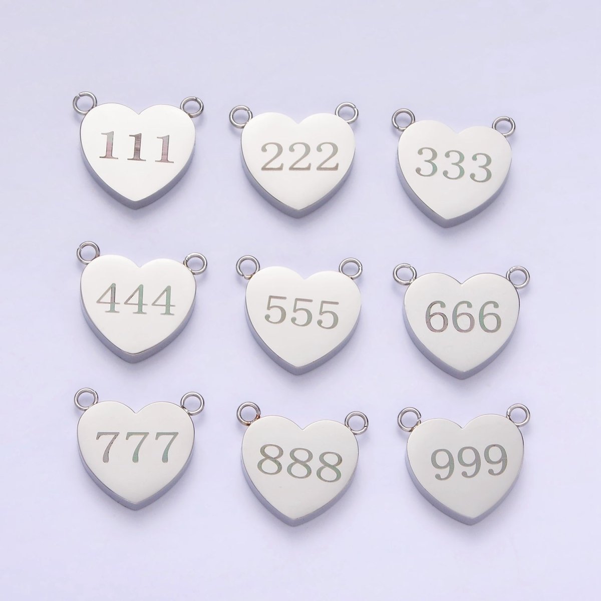 Stainless Steel White Gold Filled Angel Number Numerology Engraved Heart Connector | P557~P565 - DLUXCA