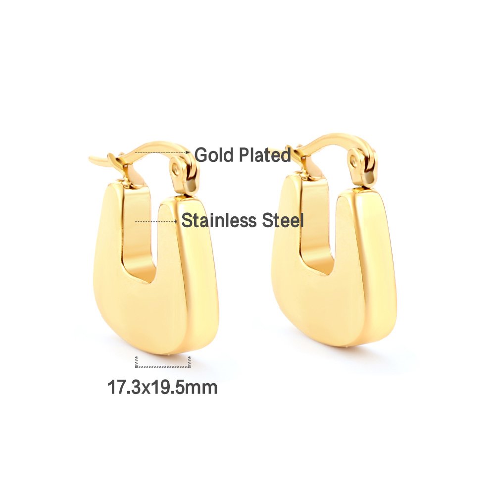 Stainless Steel Wide U-Shaped Geometric Latch Hoop Earrings in Gold & Silver | AB538 AB539 - DLUXCA