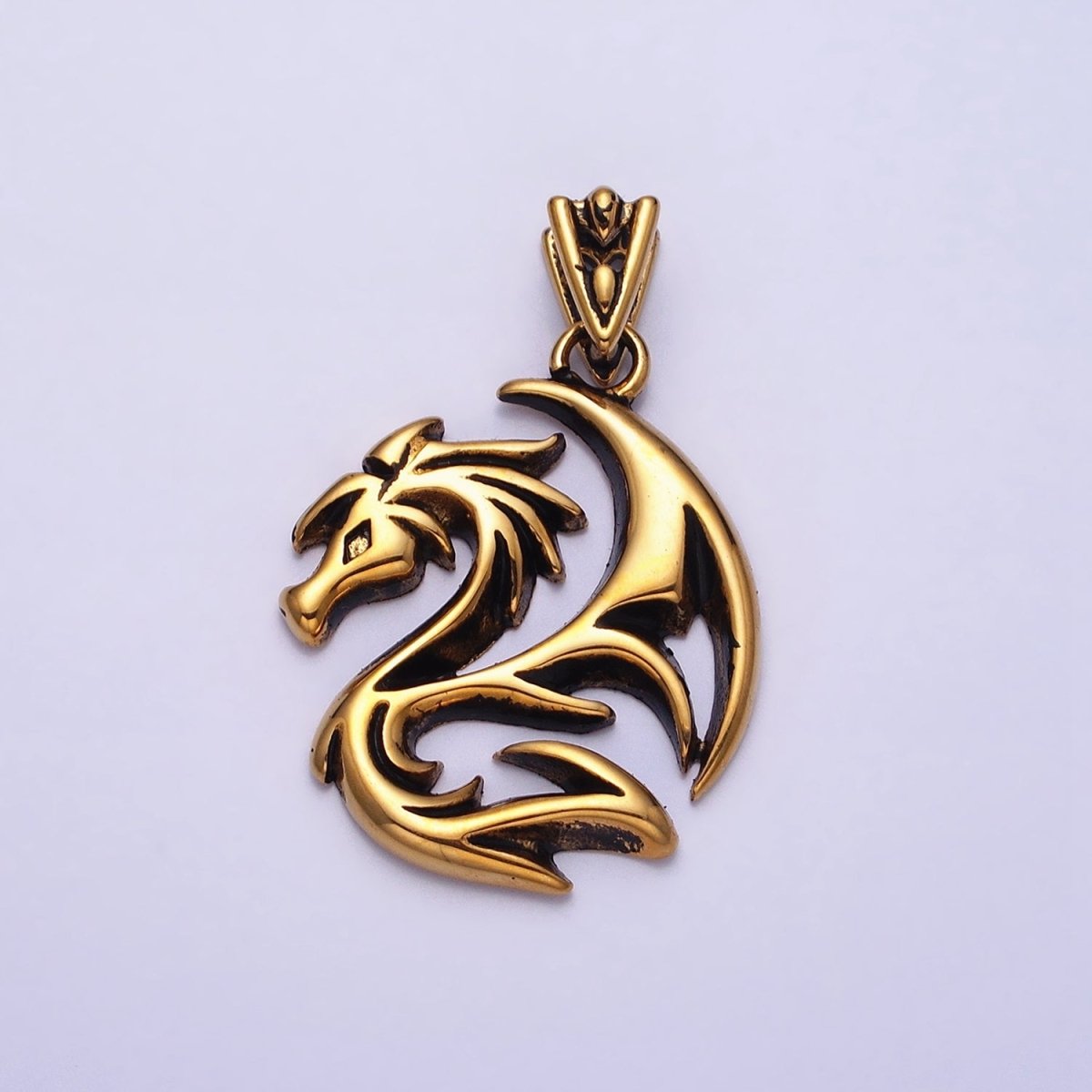 Stainless Steel Winged Geometric Spiked Dragon Gold, Silver Pendant | P-1127 - DLUXCA