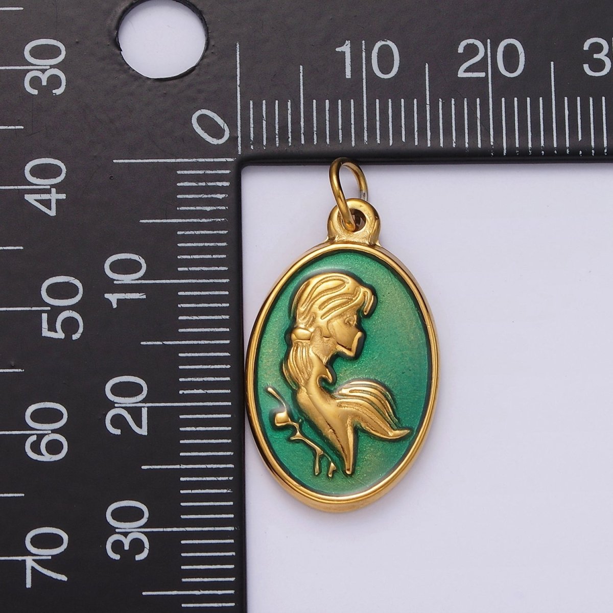 Stainless Steel Women Girl Portrait Cameo Teal Oval Charm in Gold & Silver | P1269 P1270 - DLUXCA