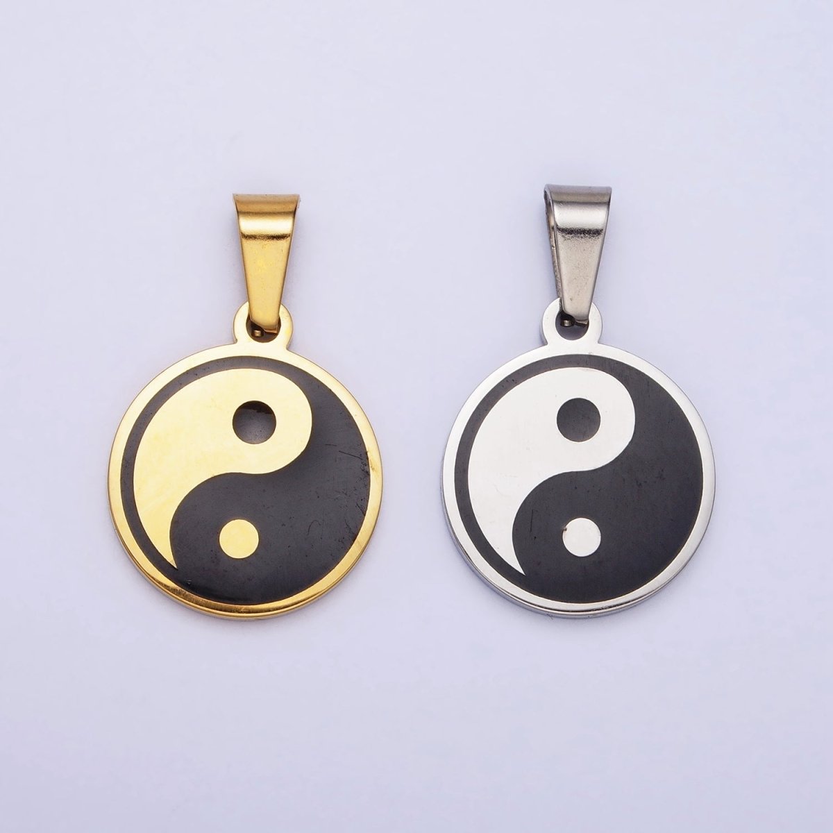 Stainless Steel Yin Yang Enamel Round Minimalist Pendant in Gold & Silver | P-1099 - DLUXCA