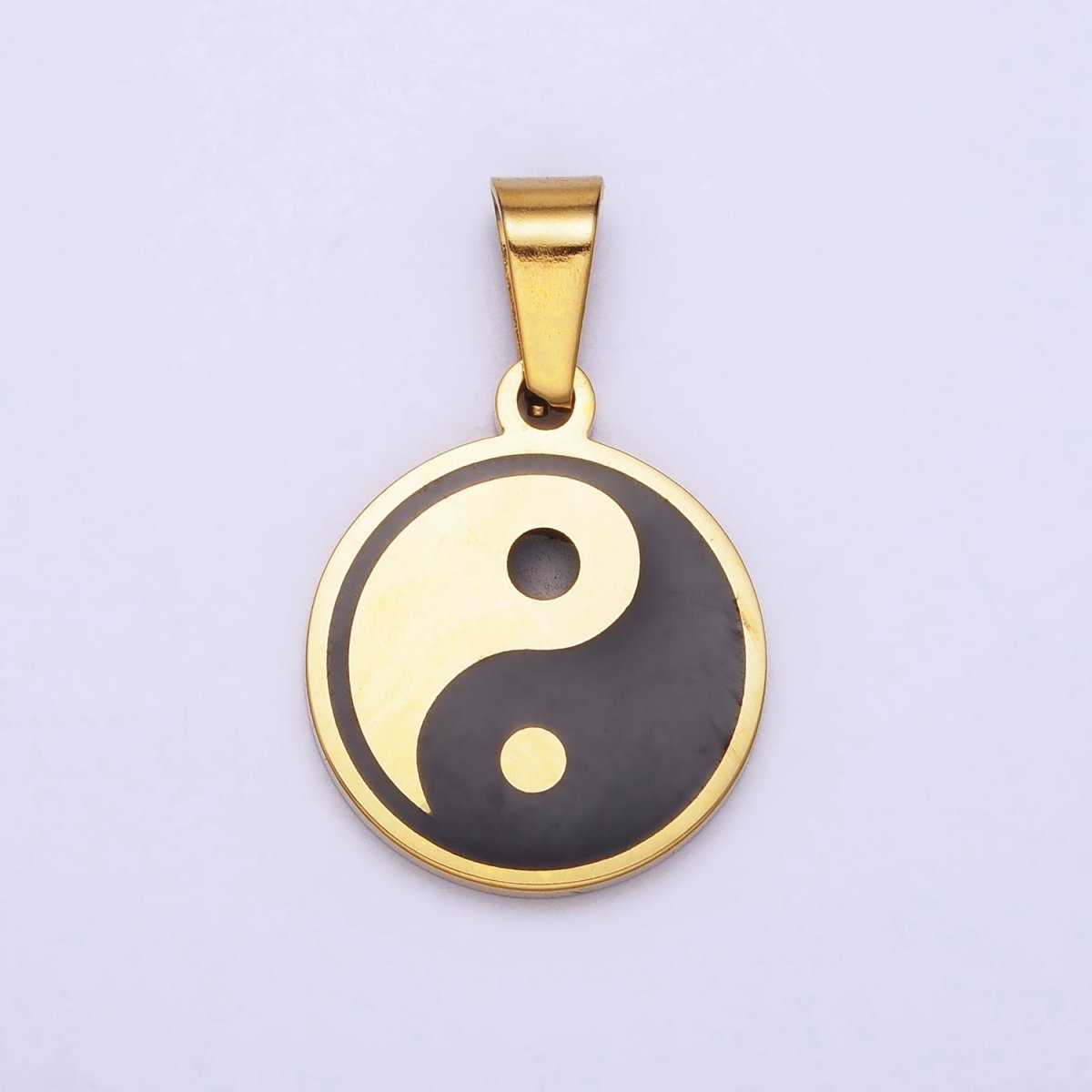 Stainless Steel Yin Yang Enamel Round Minimalist Pendant in Gold & Silver | P-1099 - DLUXCA