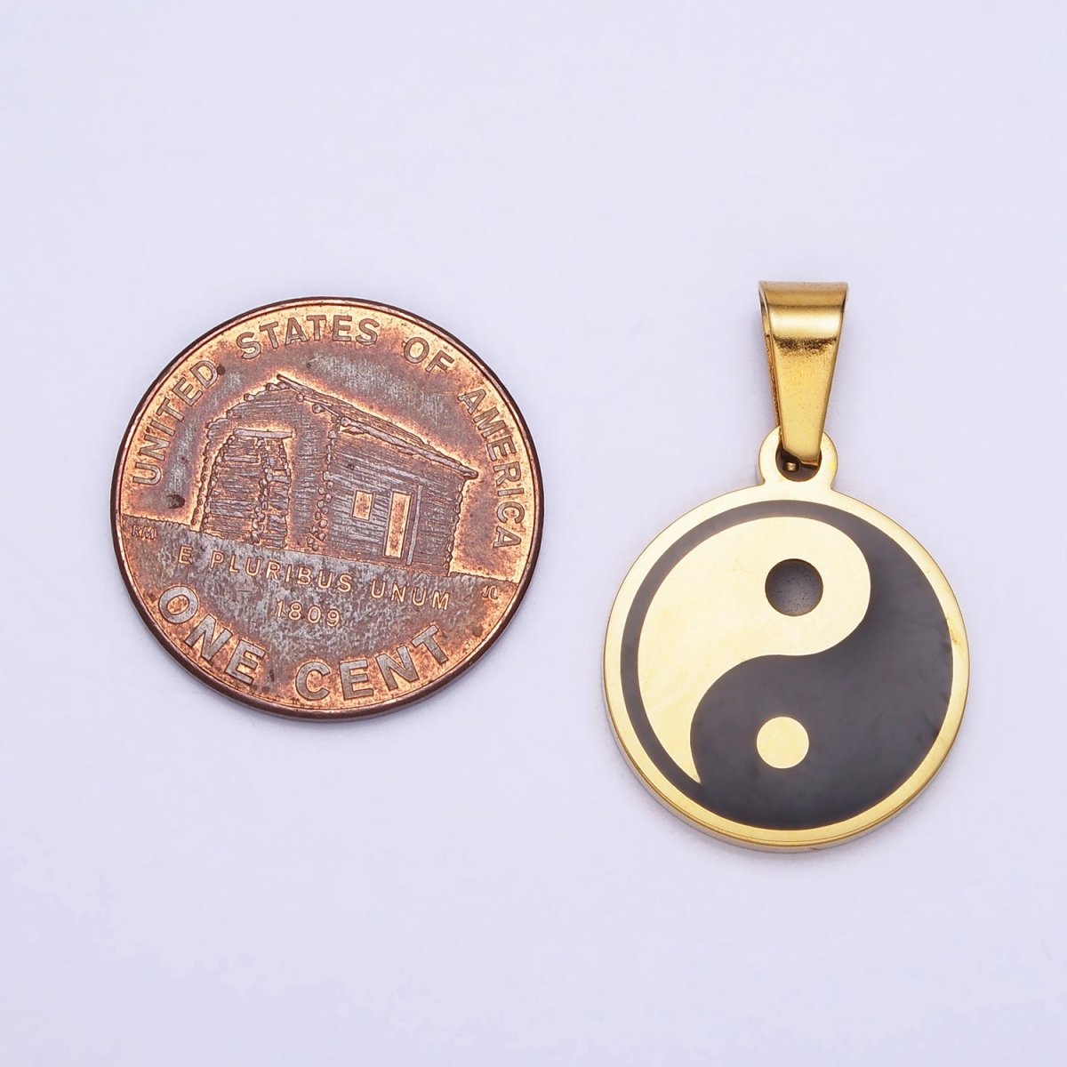 Stainless Steel Yin Yang Enamel Round Minimalist Pendant in Gold & Silver | P-1099 - DLUXCA