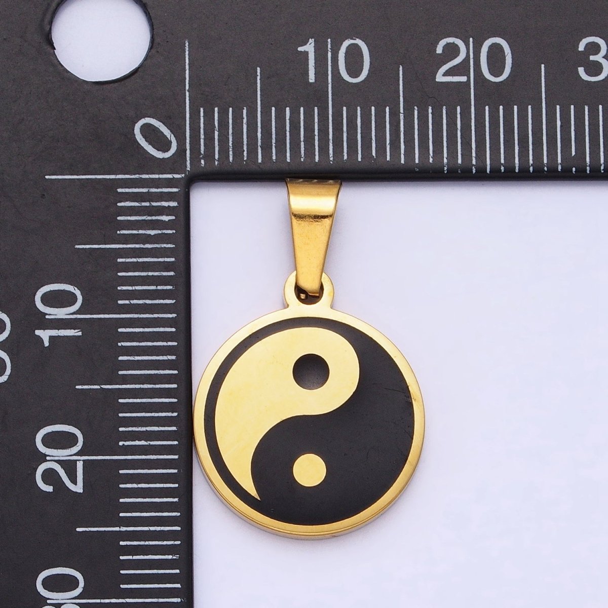 Stainless Steel Yin Yang Enamel Round Minimalist Pendant in Gold & Silver | P-1099 - DLUXCA