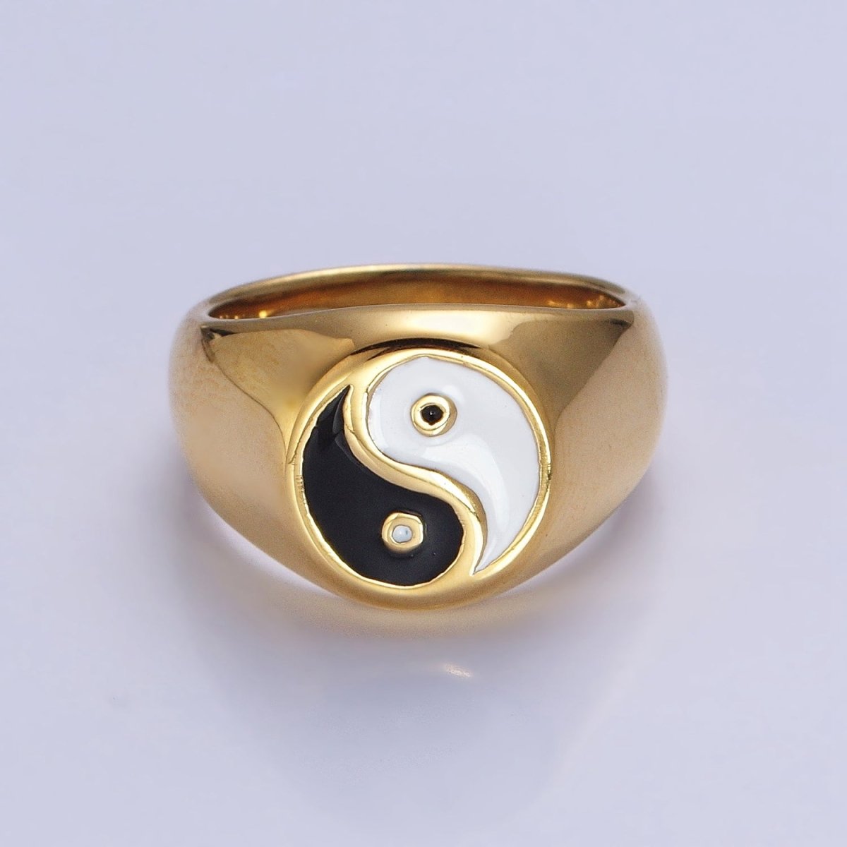 Stainless Steel Yin Yang Enamel Round Signet Ring in Gold & Silver | O-1950 O-1951 O-1952 O-1953 - DLUXCA