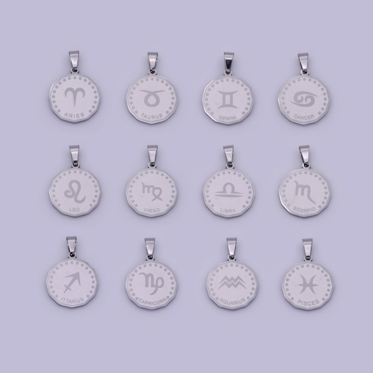 Stainless Steel Zodiac Horoscope Sign Silver Medallion Pendant | A-850-A-861 - DLUXCA