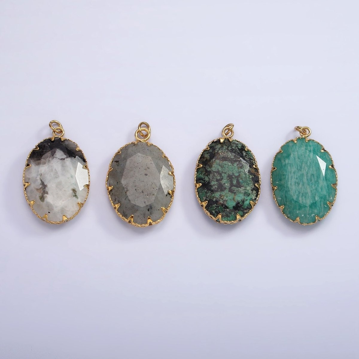 Stainless Steel Zoisite, Aventurine, Grey Labradorite, Moonstone Artisan Bezel Oval Charm | P1302 - P1305 - DLUXCA