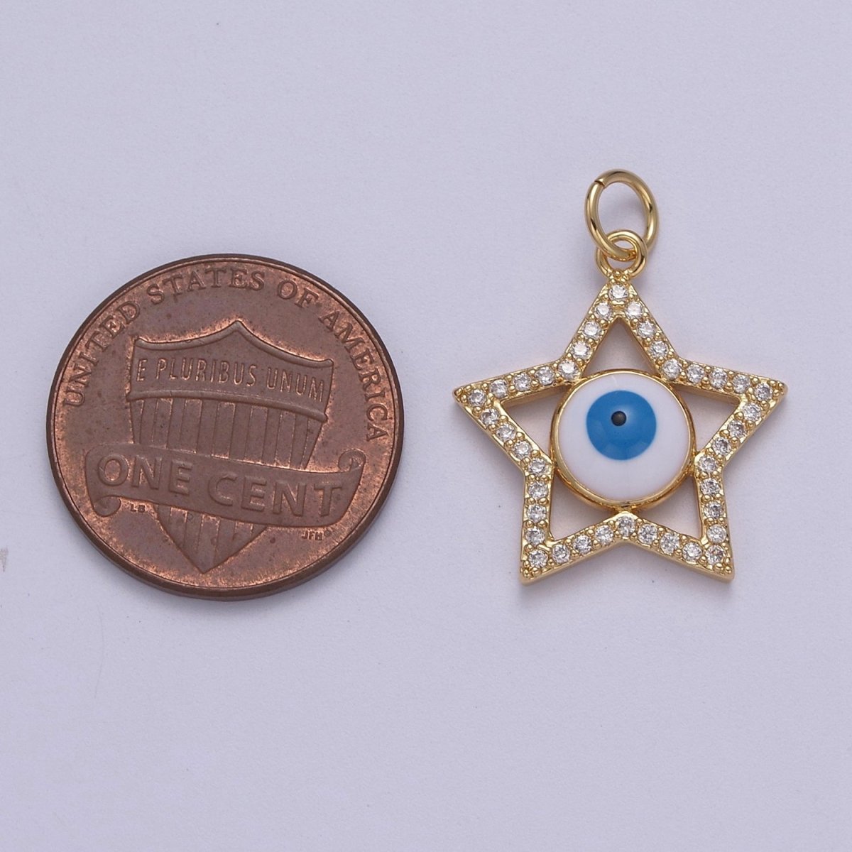 Star Cubic Evil Eye Charm, 14K Gold Filled Micro CZ Pave Pendant, 18*23mm, Necklace Earring Bracelet Making, Jewelry Finding D-762 - DLUXCA