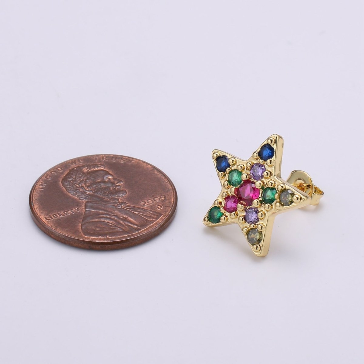 Star Design 24K Gold Plated Pave Cz Stud Earring,Match with charm CHGF-2050 for DIY Bracelet Craft Supply Jewelry Making Q-405 - DLUXCA
