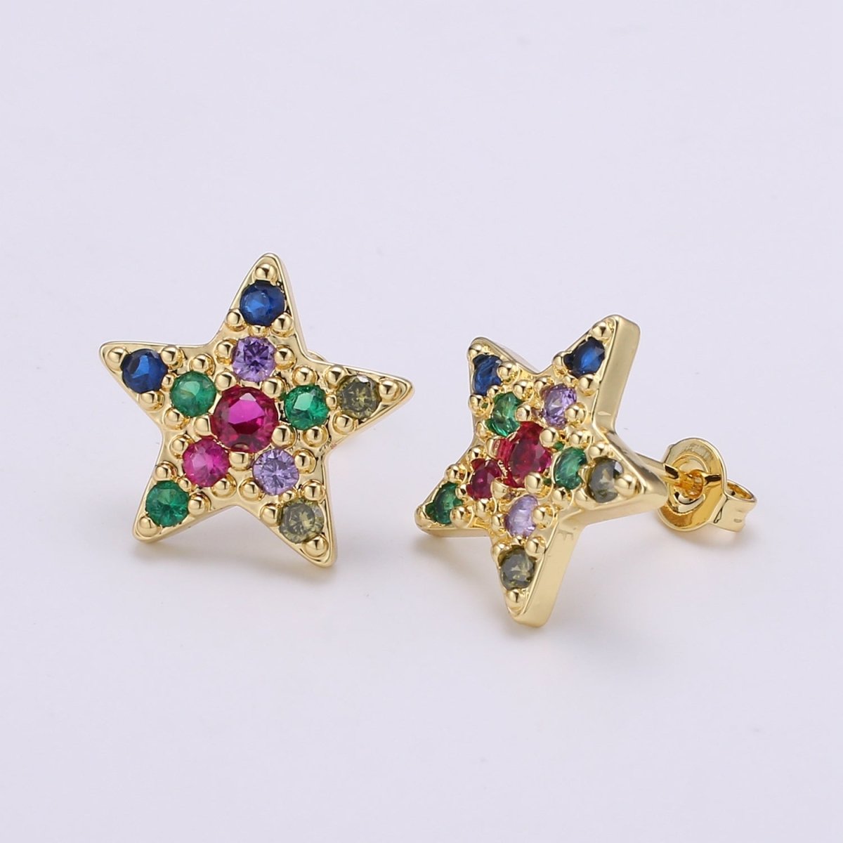 Star Design 24K Gold Plated Pave Cz Stud Earring,Match with charm CHGF-2050 for DIY Bracelet Craft Supply Jewelry Making Q-405 - DLUXCA