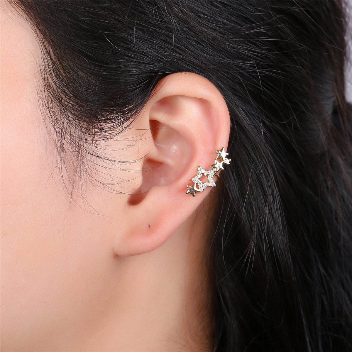 Star Ear Cuff No Piercing • Gold Filled ear cuff • conch cuff • fake helix piercing • Star earring crawler • cartilage cuff K-155 - DLUXCA
