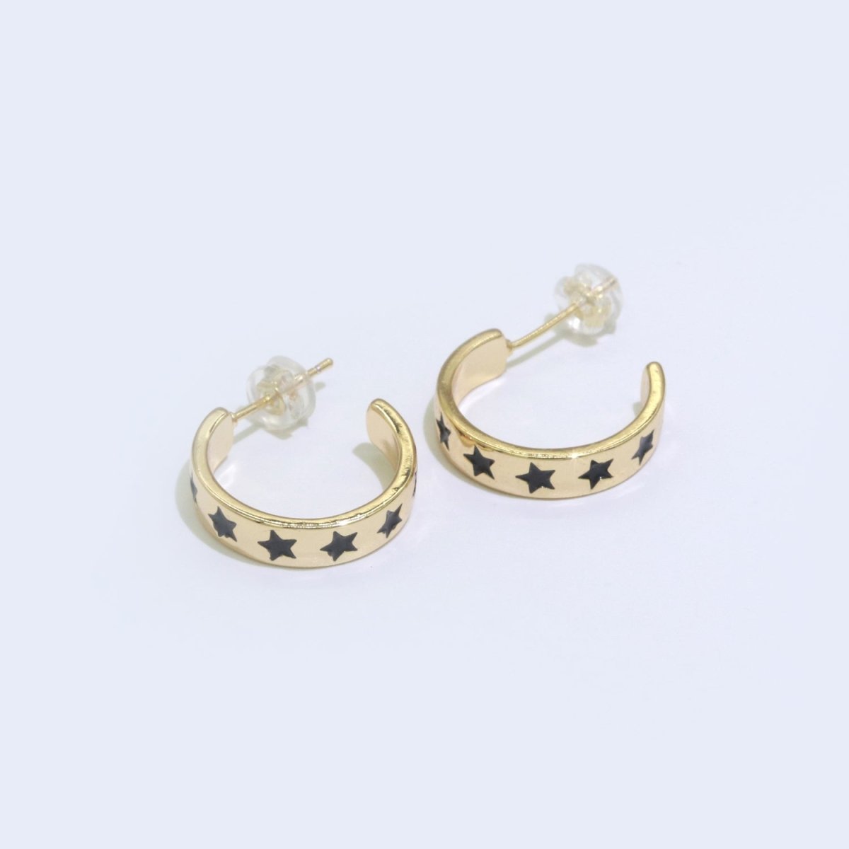 Star Enamel Round hoop earrings 17.5mm, Lead Nickel free Earrings Y2K Simple Round hoop P-235~P-238 - DLUXCA