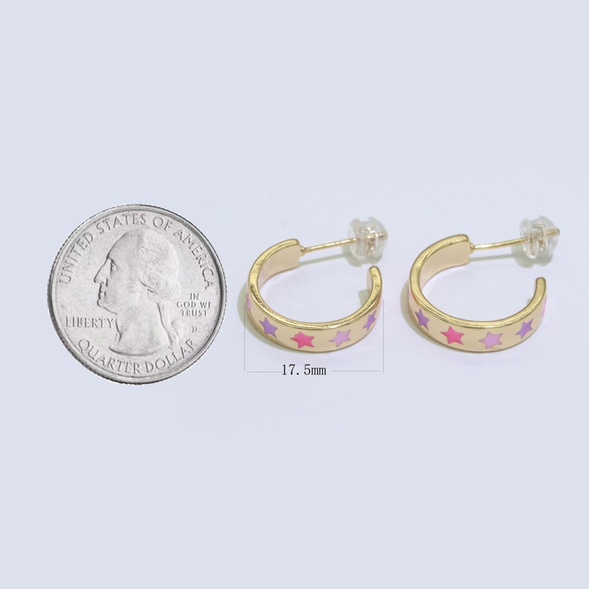 Star Enamel Round hoop earrings 17.5mm, Lead Nickel free Earrings Y2K Simple Round hoop P-235~P-238 - DLUXCA