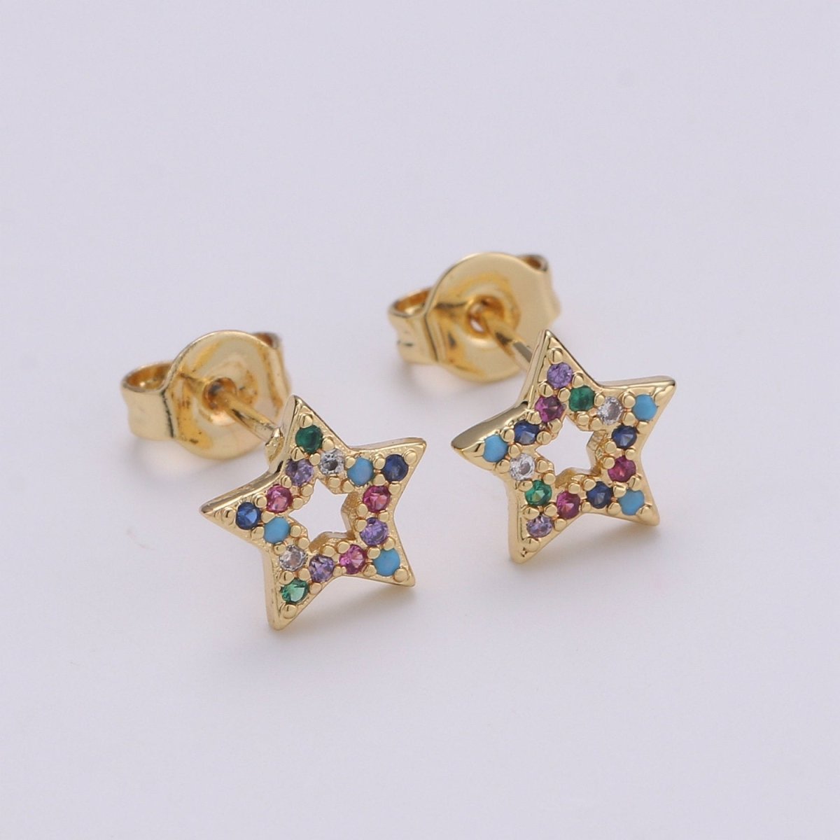 Star eStud Earring | Gold Star Earring | Five Star Stud Earring With Cubic Zirconia Celestial Jewelry Minimalist jewelry Q-253 - DLUXCA