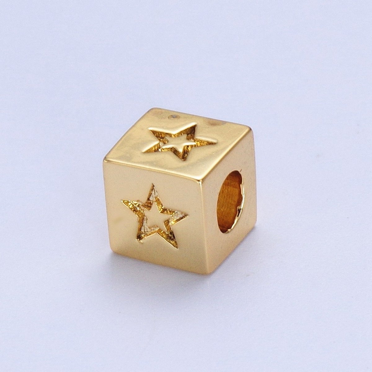Star, Heart, Moon Engraved 6mm Cube Block Bead in Gold & Silver | B-676 B-682 B-688 B-780 B-859 B-860 - DLUXCA