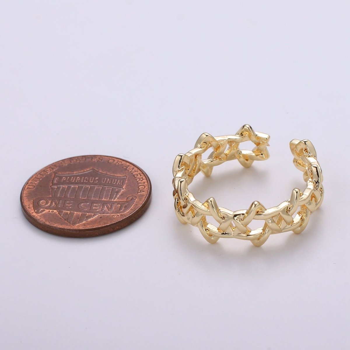 Star of David 18k Gold Ring, Orion Adjustable Gold Curb Ring, Simple Round Ring, R-274 - DLUXCA