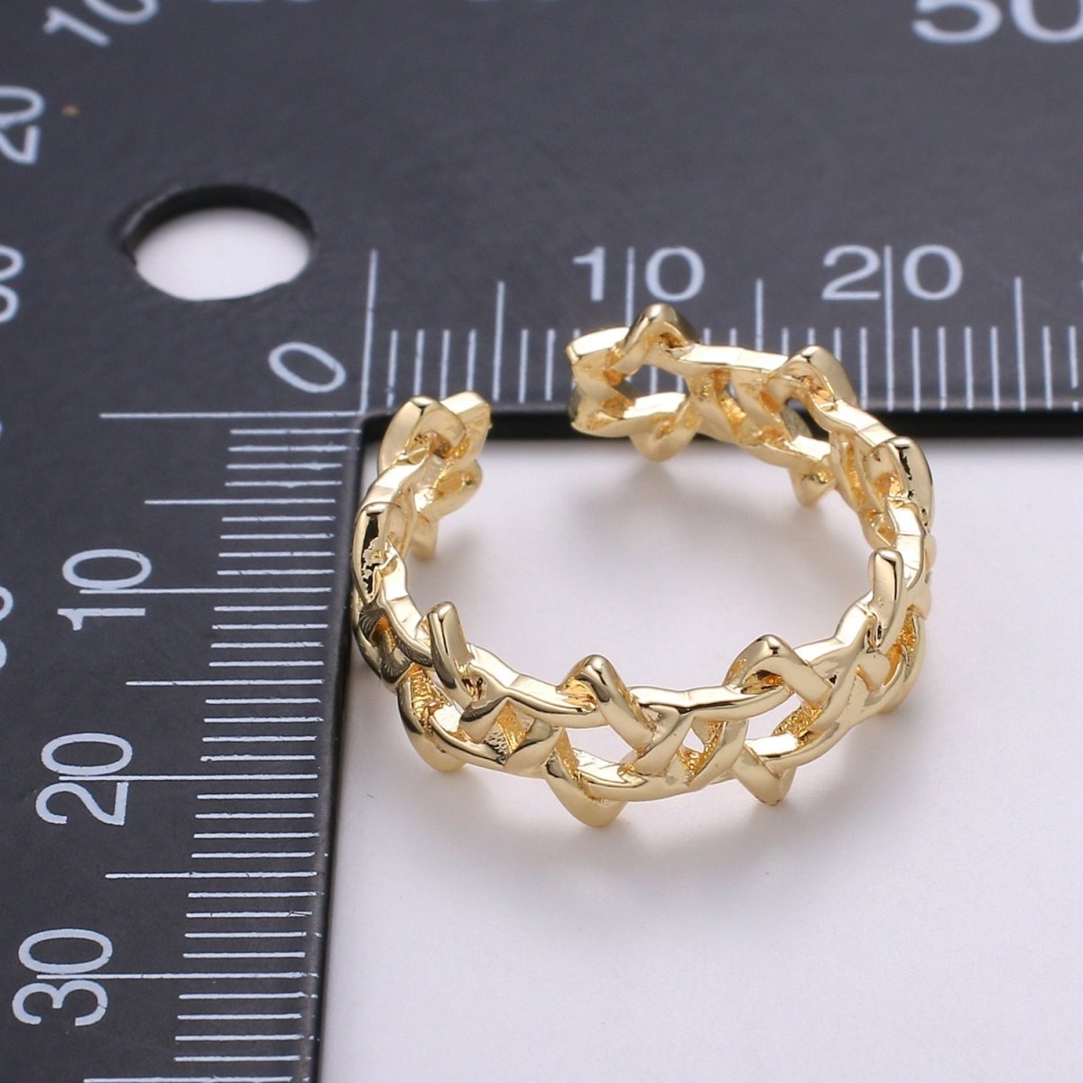 Star of David 18k Gold Ring, Orion Adjustable Gold Curb Ring, Simple Round Ring, R-274 - DLUXCA