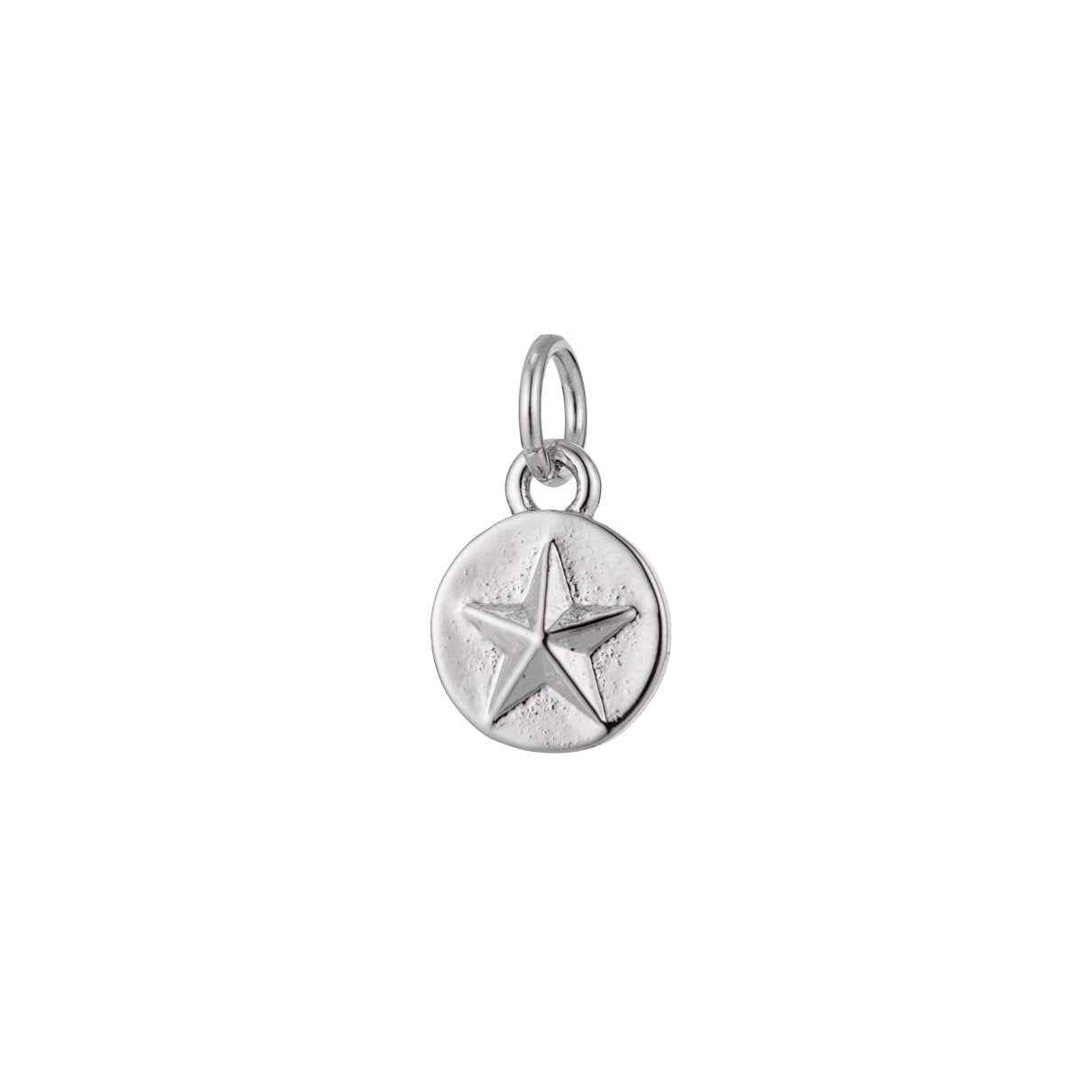 Star Ornament on Silver Circle Round Tag Coin Charm, Gold Filled Silver Colored Geometric Medallion Charm Pendant C-423 - DLUXCA
