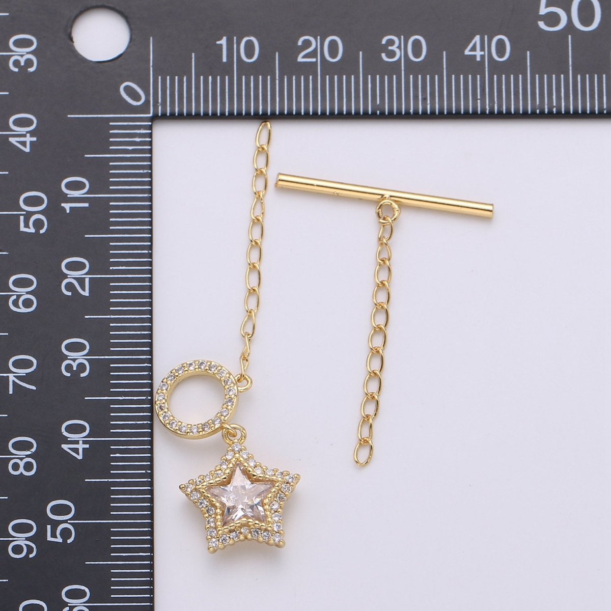 Star Pave CZ Toggle Clasp Silver, 24K Gold Filled Toggle Clasp Micro Pave Clear CZ OT Toggle Clasp, For Necklacet/Bracelet Jewelry Supplies K-450 K-451 - DLUXCA