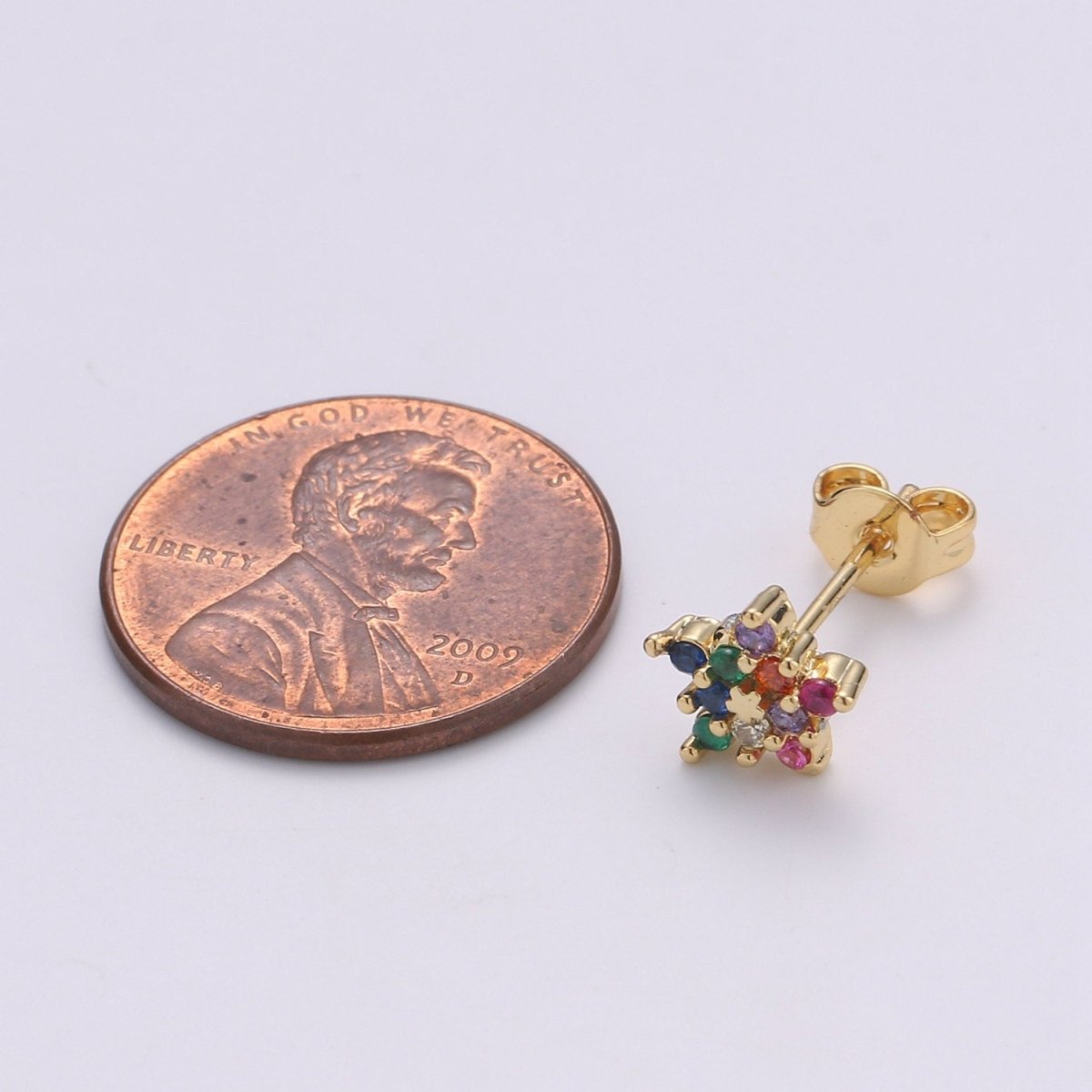 Star stud earrings Gold Multi Color Cz earrings, dainty Earring studs, tiny studs gold, tiny earrings, Multi Color studs Q-255 - DLUXCA