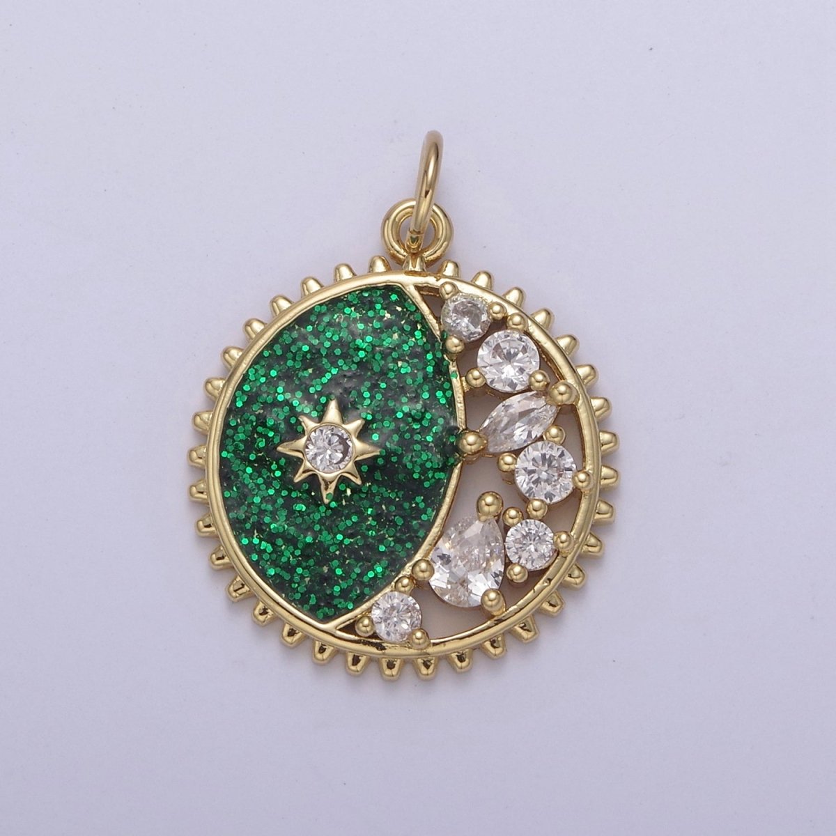 Starburst Star Glitter Sparkle Coin Charm, 17mm coin Gold Filled CZ Coin, Celestial CZ Drop Pendant N-726 - N-728 - DLUXCA