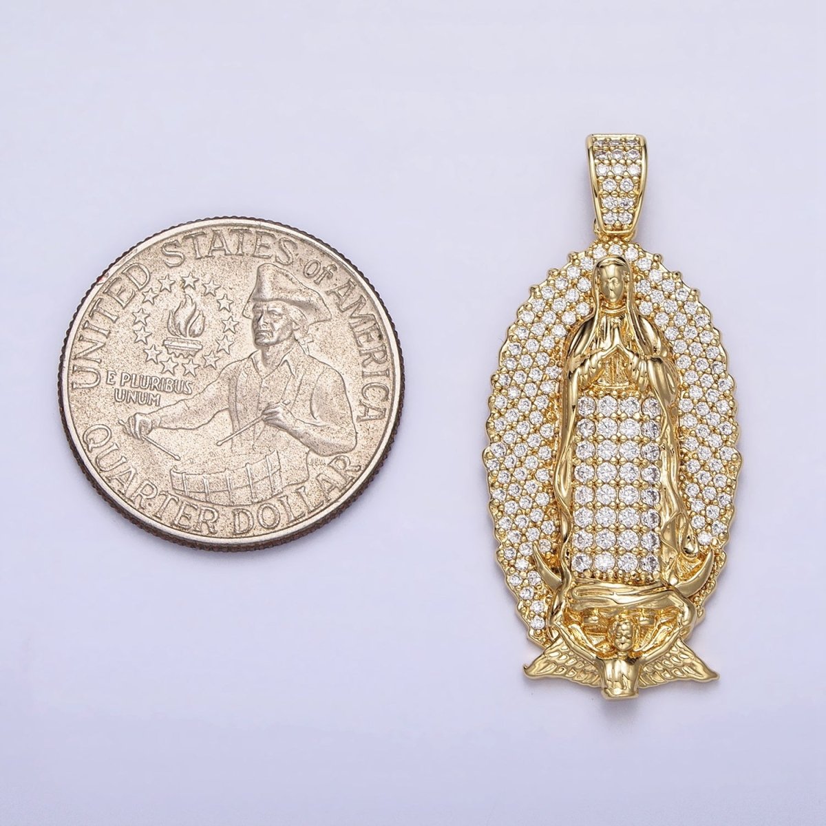 Statement 14K Gold Filled Lady Guadalupe Oval Pendant Gold Virgin Mary Charm Micro Pave Religious Jewelry AA-300 - DLUXCA