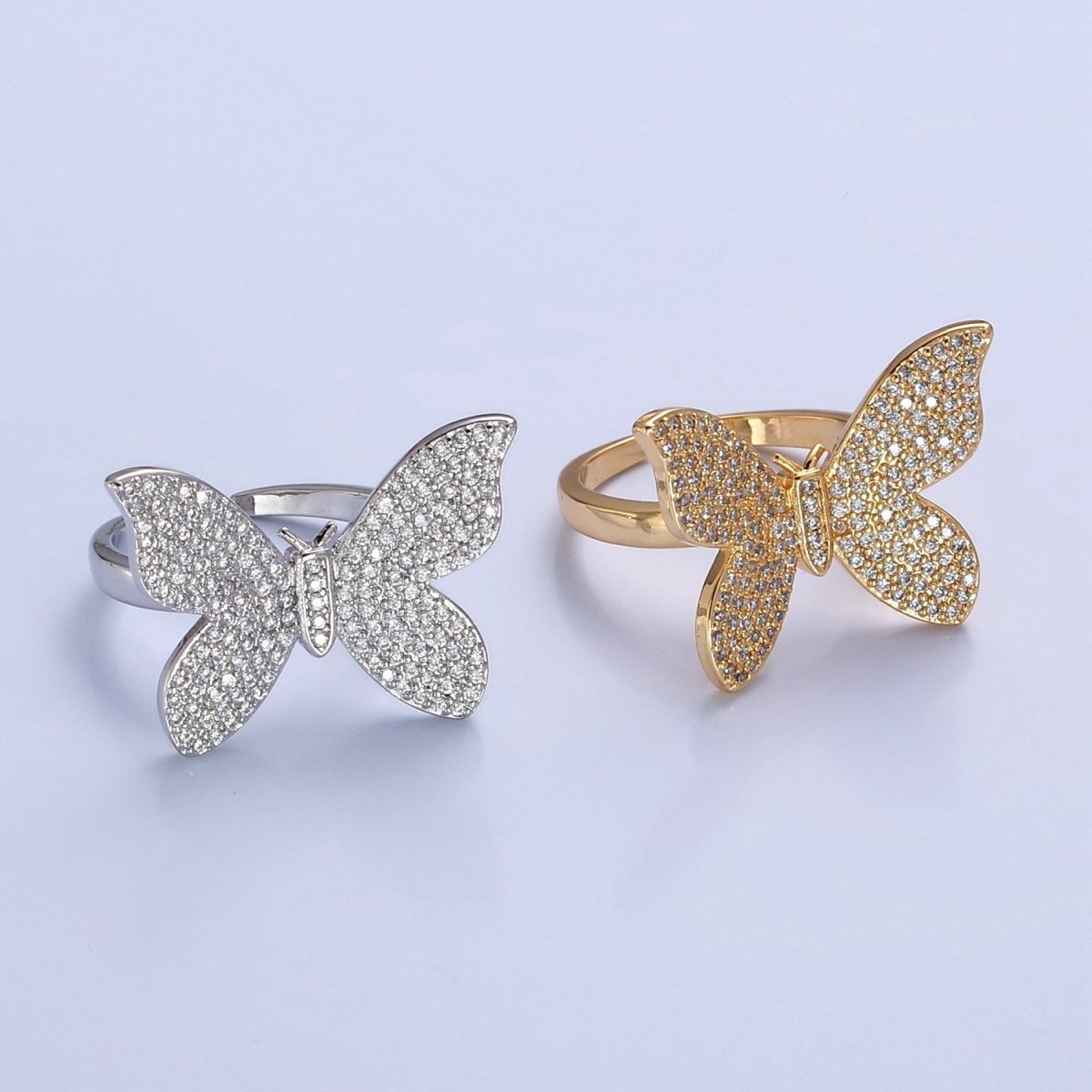 Statement Big Mariposa Ring Gold Pave Silver Butterfly Ring Open Adjustable Jewelry O-2229 O-2230 - DLUXCA