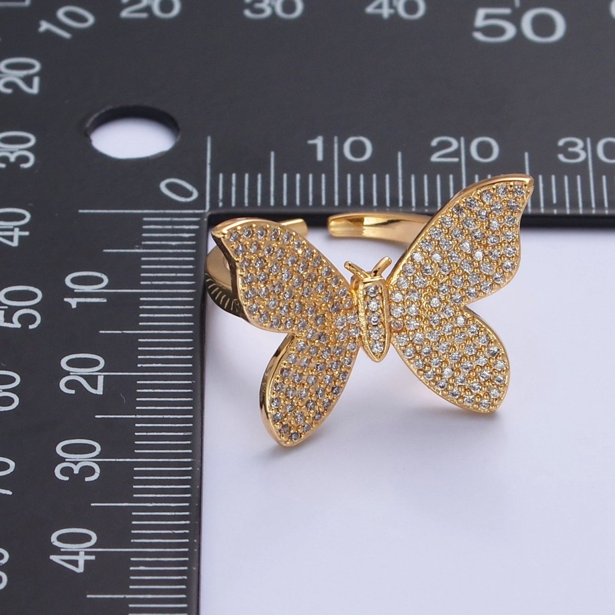 Statement Big Mariposa Ring Gold Pave Silver Butterfly Ring Open Adjustable Jewelry O-2229 O-2230 - DLUXCA