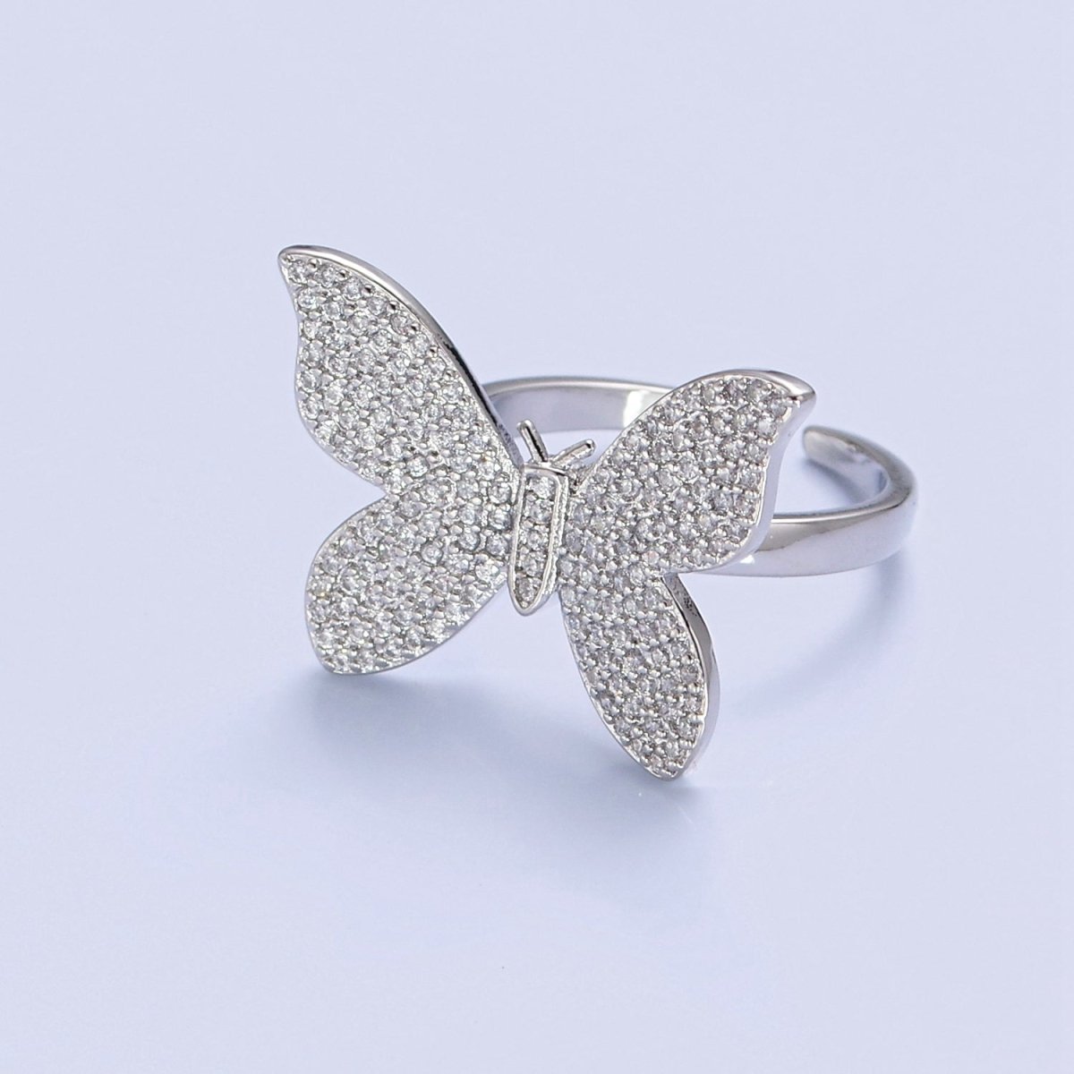 Statement Big Mariposa Ring Gold Pave Silver Butterfly Ring Open Adjustable Jewelry O-2229 O-2230 - DLUXCA