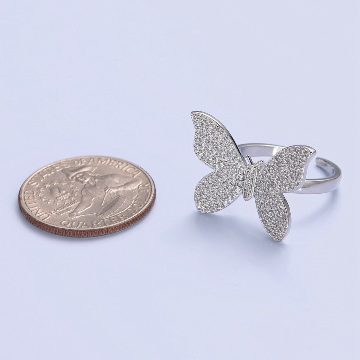 Statement Big Mariposa Ring Gold Pave Silver Butterfly Ring Open Adjustable Jewelry O-2229 O-2230 - DLUXCA