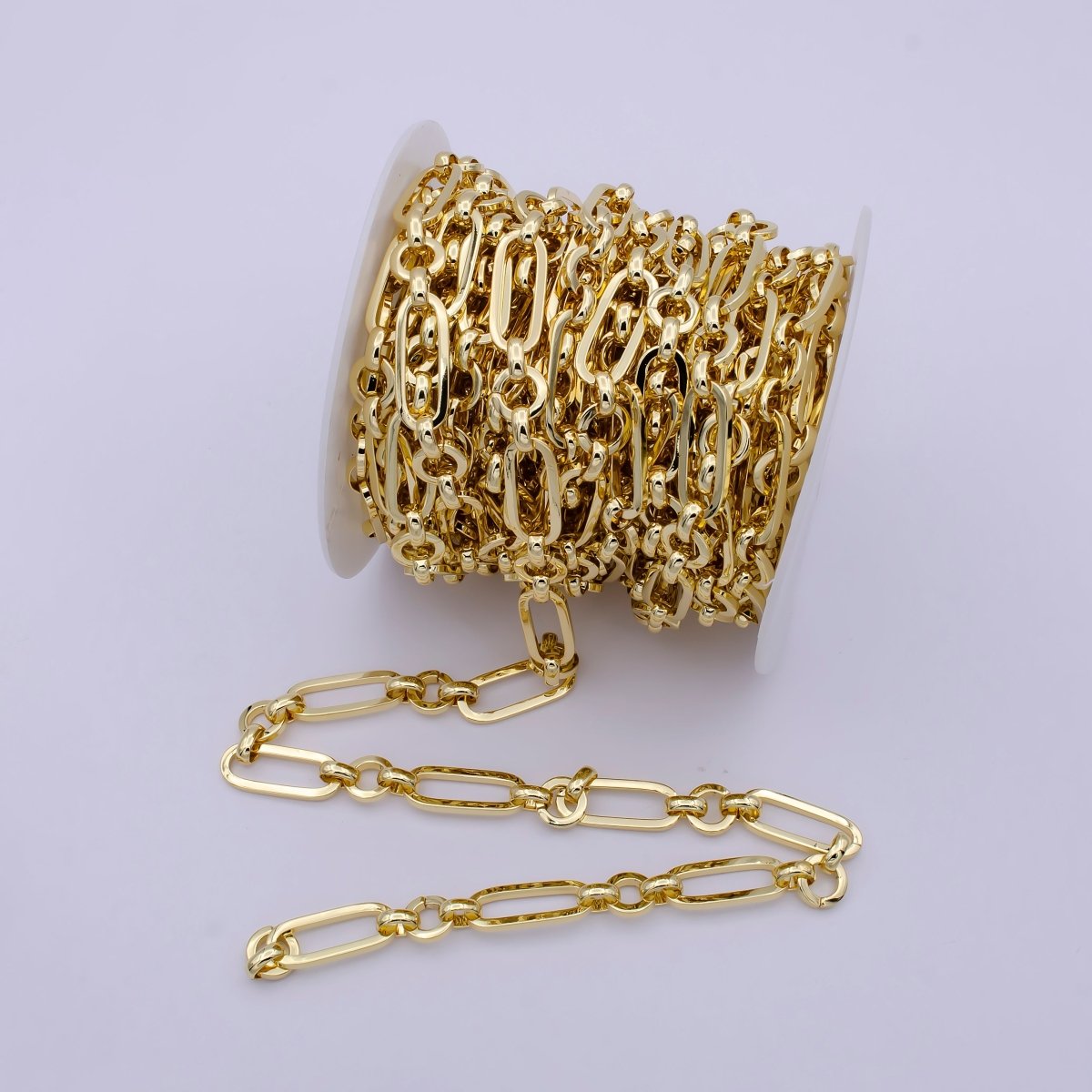 Statement Bold Chunky Gold Elongated Thick PaperClip Long and short Chain with Rolo & Cable Link, Unfinished Chain by Yard For Jewelry Making | ROLL-704 Clearance Pricing - DLUXCA