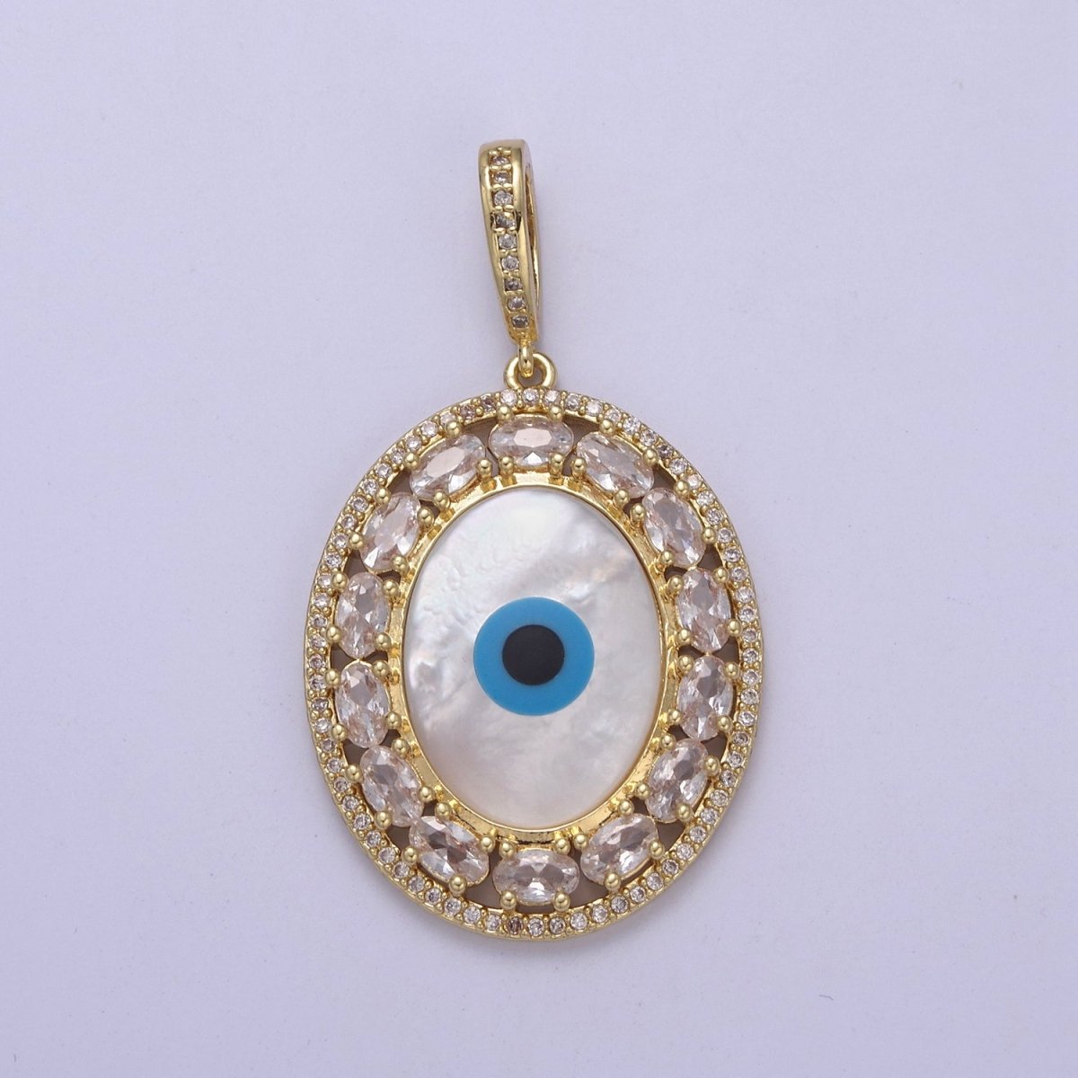 Statement Bold Oval Evil Eye Charm Gold Filled Eye Charms, Evil Eye Medallion Pendant Necklace Good Lucky Amulet Protection Bohemian Jewelry Supply H-571 - DLUXCA
