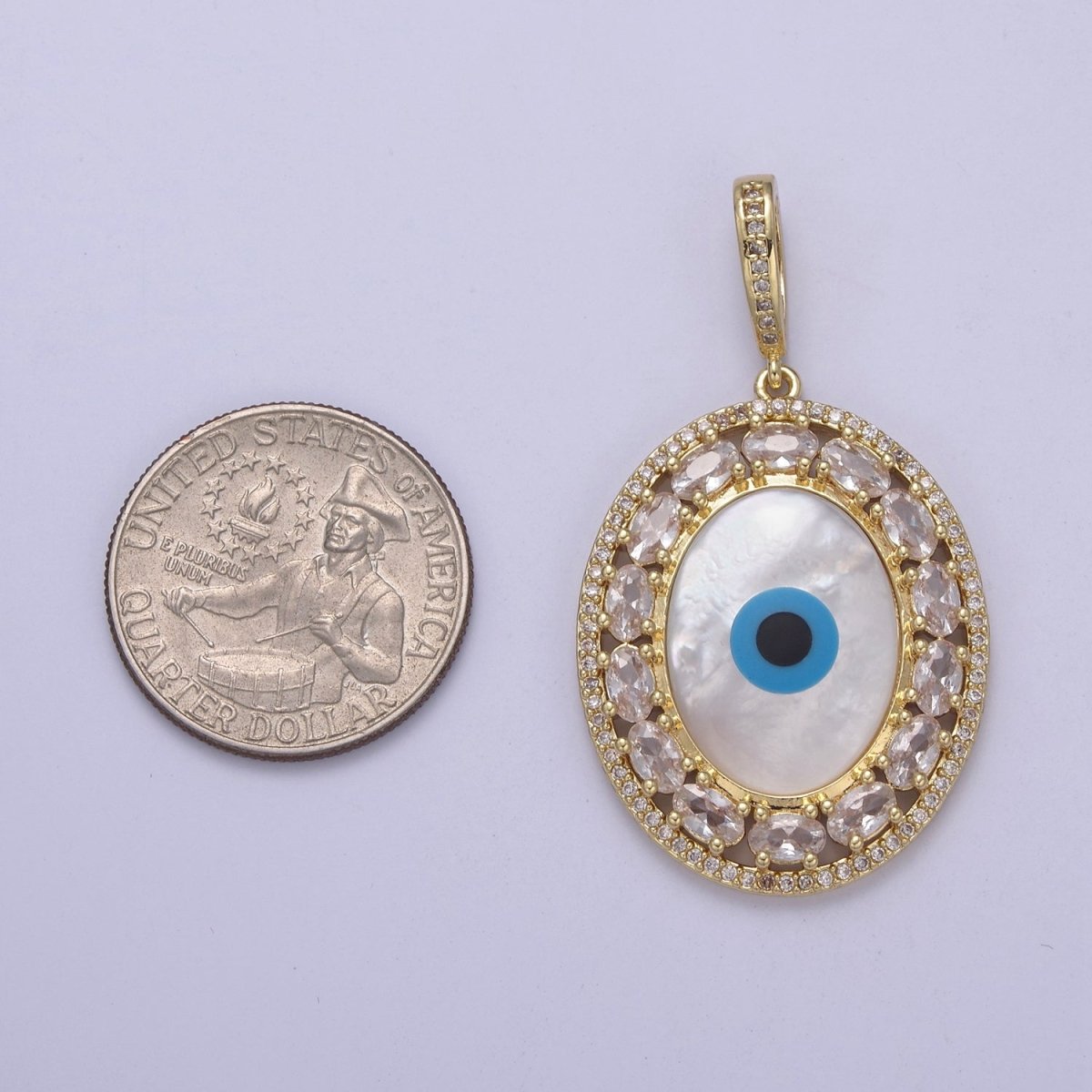 Statement Bold Oval Evil Eye Charm Gold Filled Eye Charms, Evil Eye Medallion Pendant Necklace Good Lucky Amulet Protection Bohemian Jewelry Supply H-571 - DLUXCA
