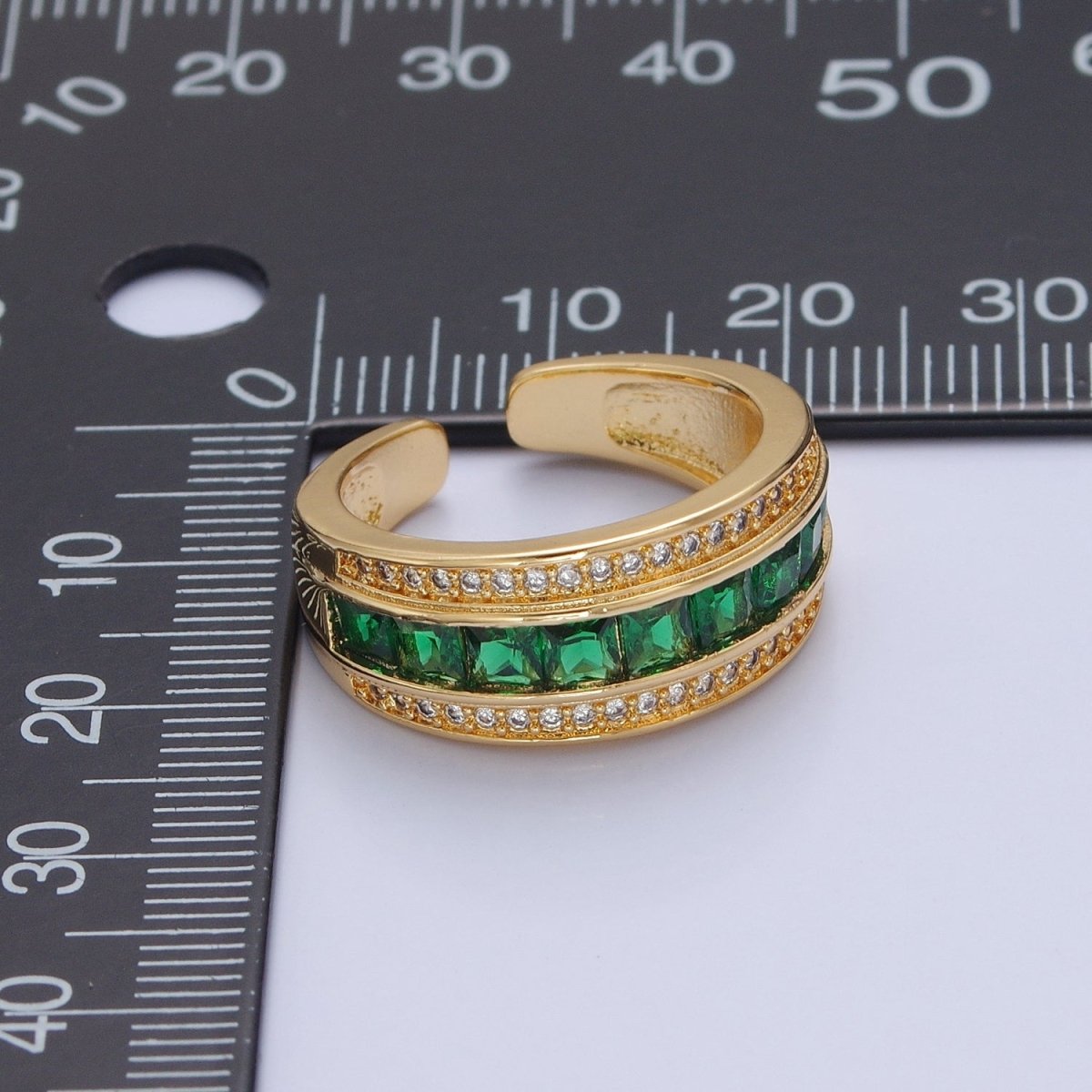 Statement Gold Emerald Green CZ Ring Open Adjustable O-2181 - DLUXCA