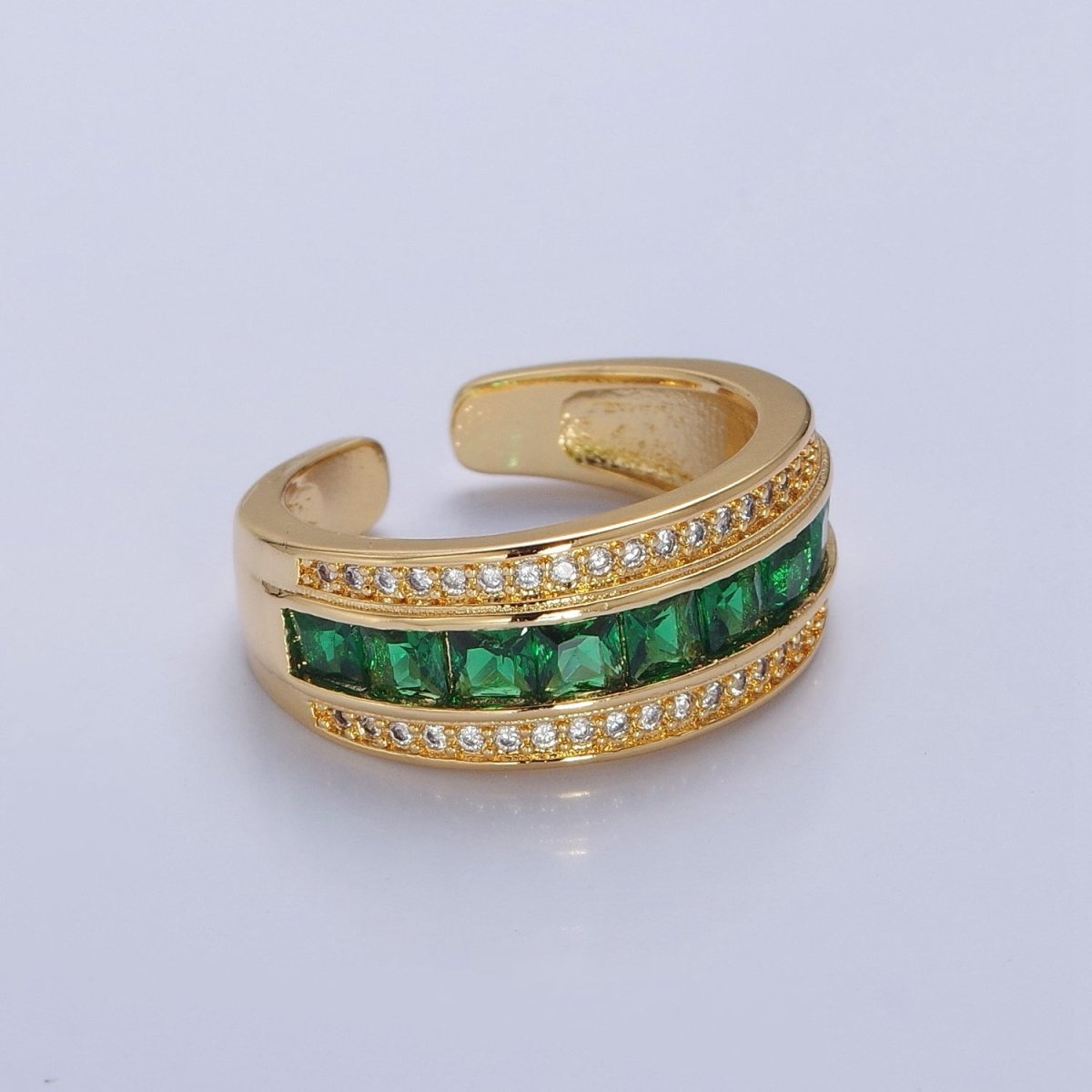 Statement Gold Emerald Green CZ Ring Open Adjustable O-2181 - DLUXCA