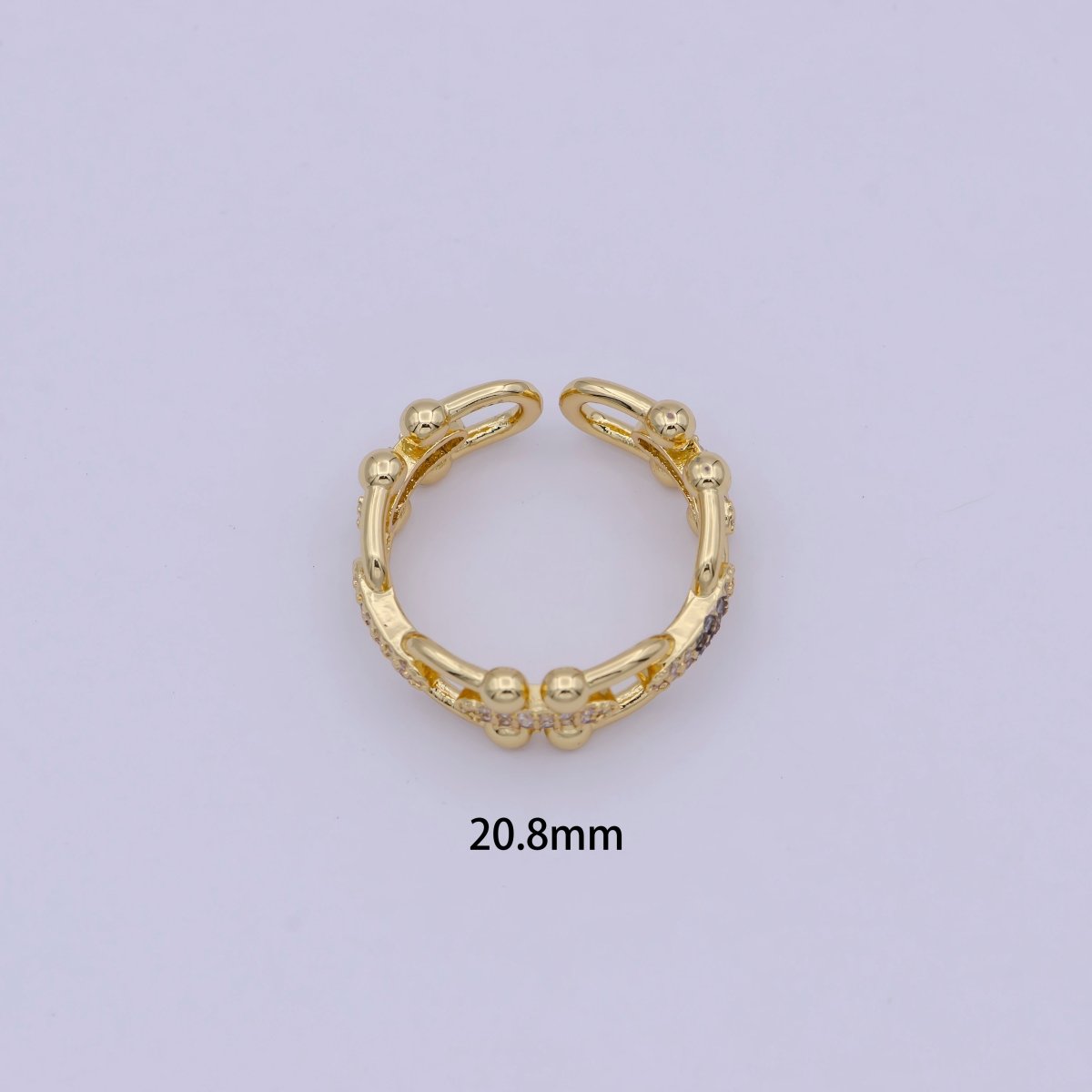 Statement Gold Link Chain Ball Beaded CZ Ring Open Adjustable U-483 ~ U-484 - DLUXCA