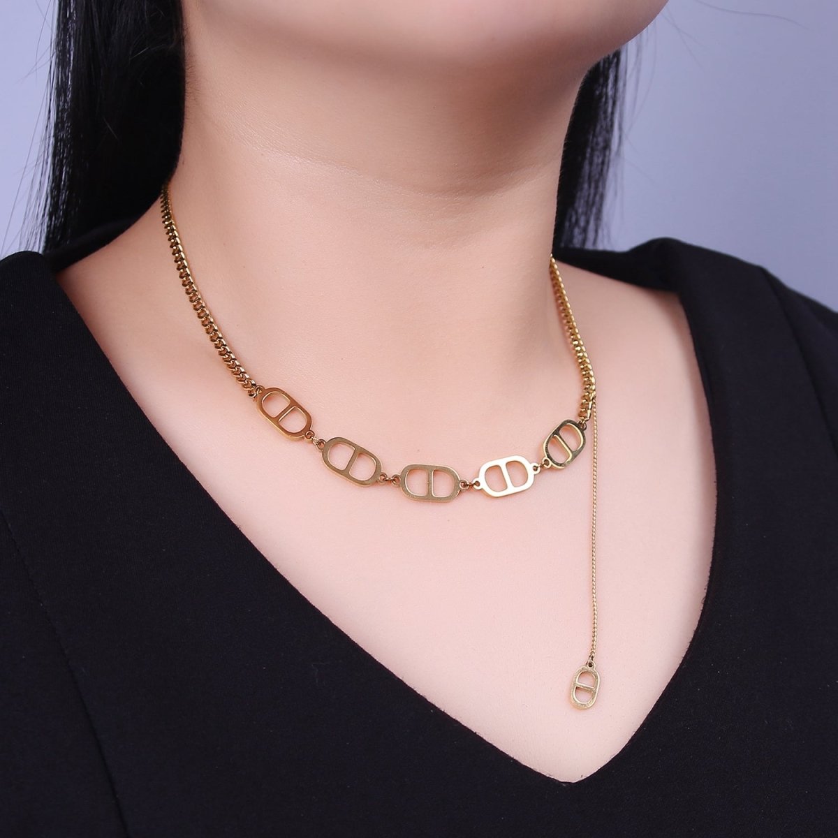 Statement Gold Mariner Anchor Necklace Chain 3.6mm thickness Curb Chain for Statement Necklace | WA-915 Clearance Pricing - DLUXCA