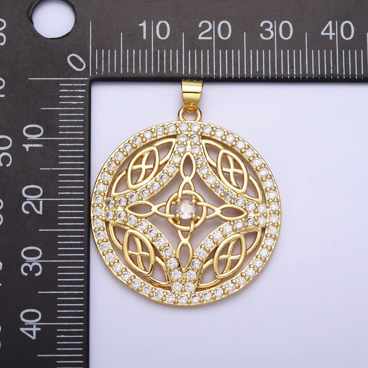 Statement Medallion Pendant Micro Pave Round Disc Charm in 24k Gold Filled AA256 - DLUXCA