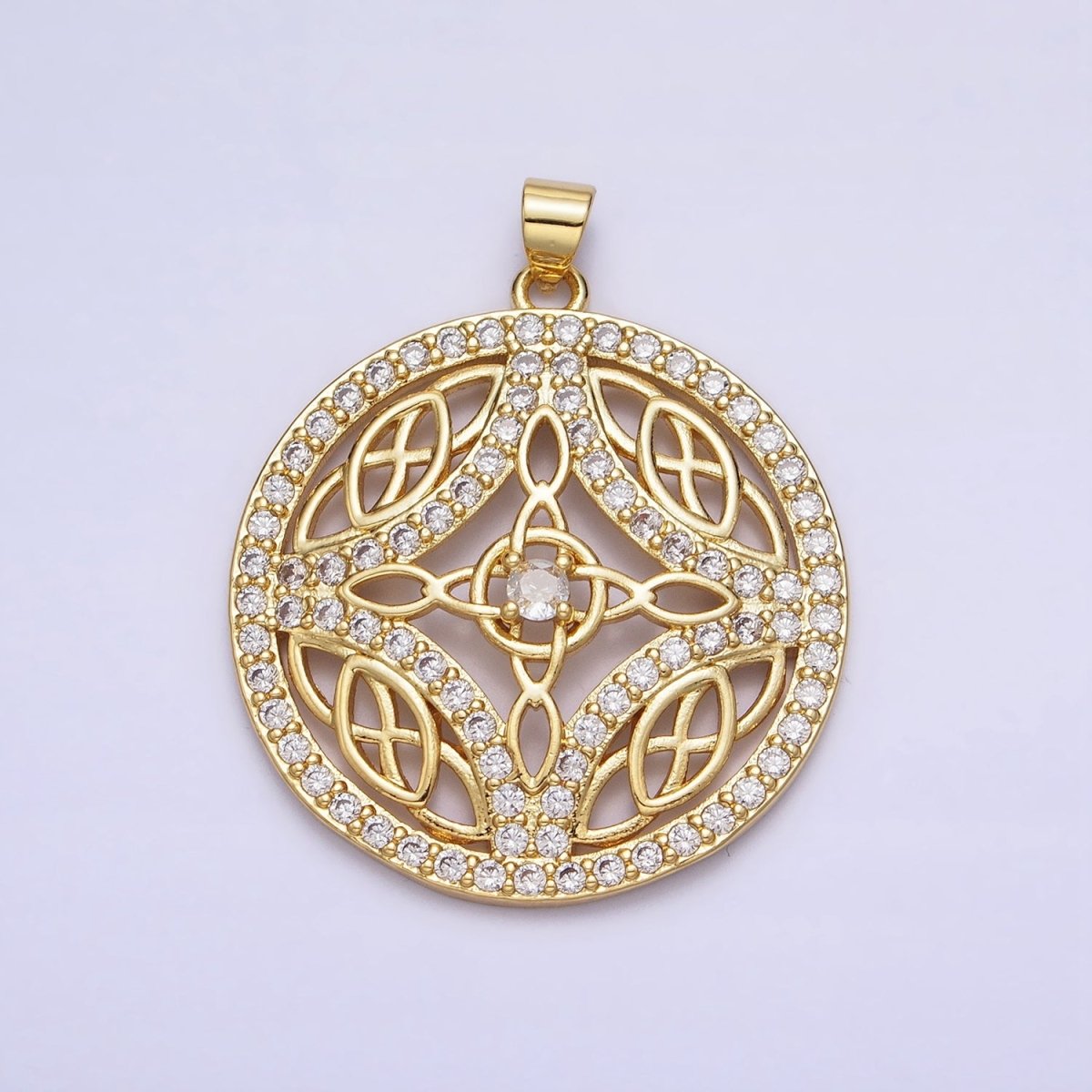 Statement Medallion Pendant Micro Pave Round Disc Charm in 24k Gold Filled AA256 - DLUXCA