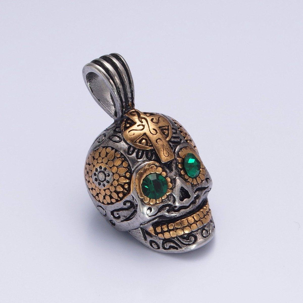 Steel Skull Pendant, Silver Skull Pendant Necklace Day of the Dead, Mexican Jewelry For Men Unisex Jewelry X-643 - DLUXCA