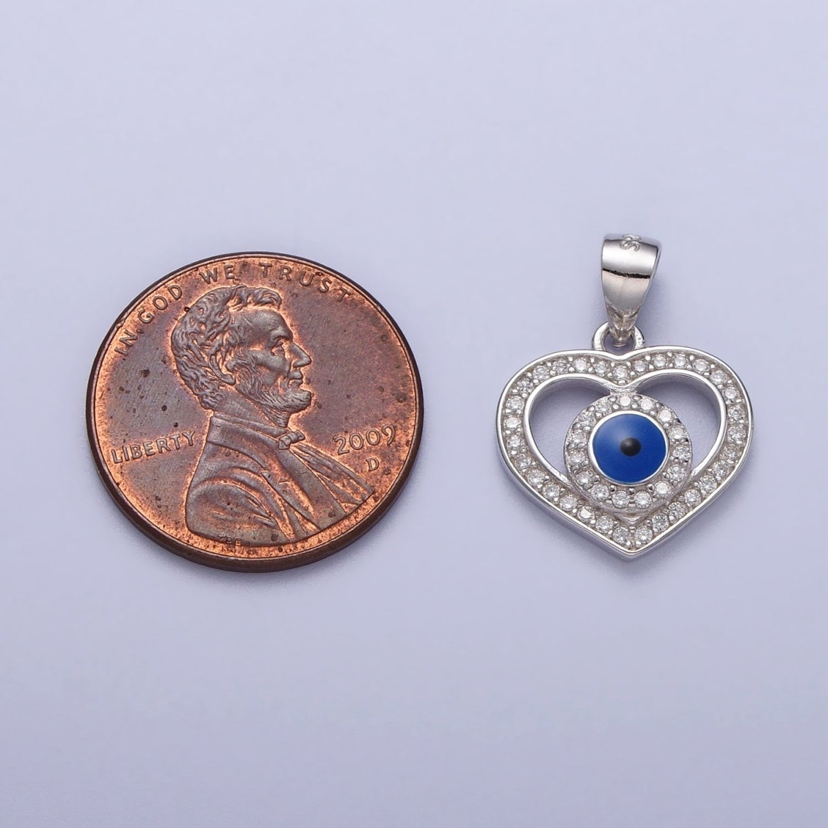 Sterling Silver Blue Evil Eye Pendant Cubic Zirconia Heart Charm For Protection Jewelry SL-405 - DLUXCA
